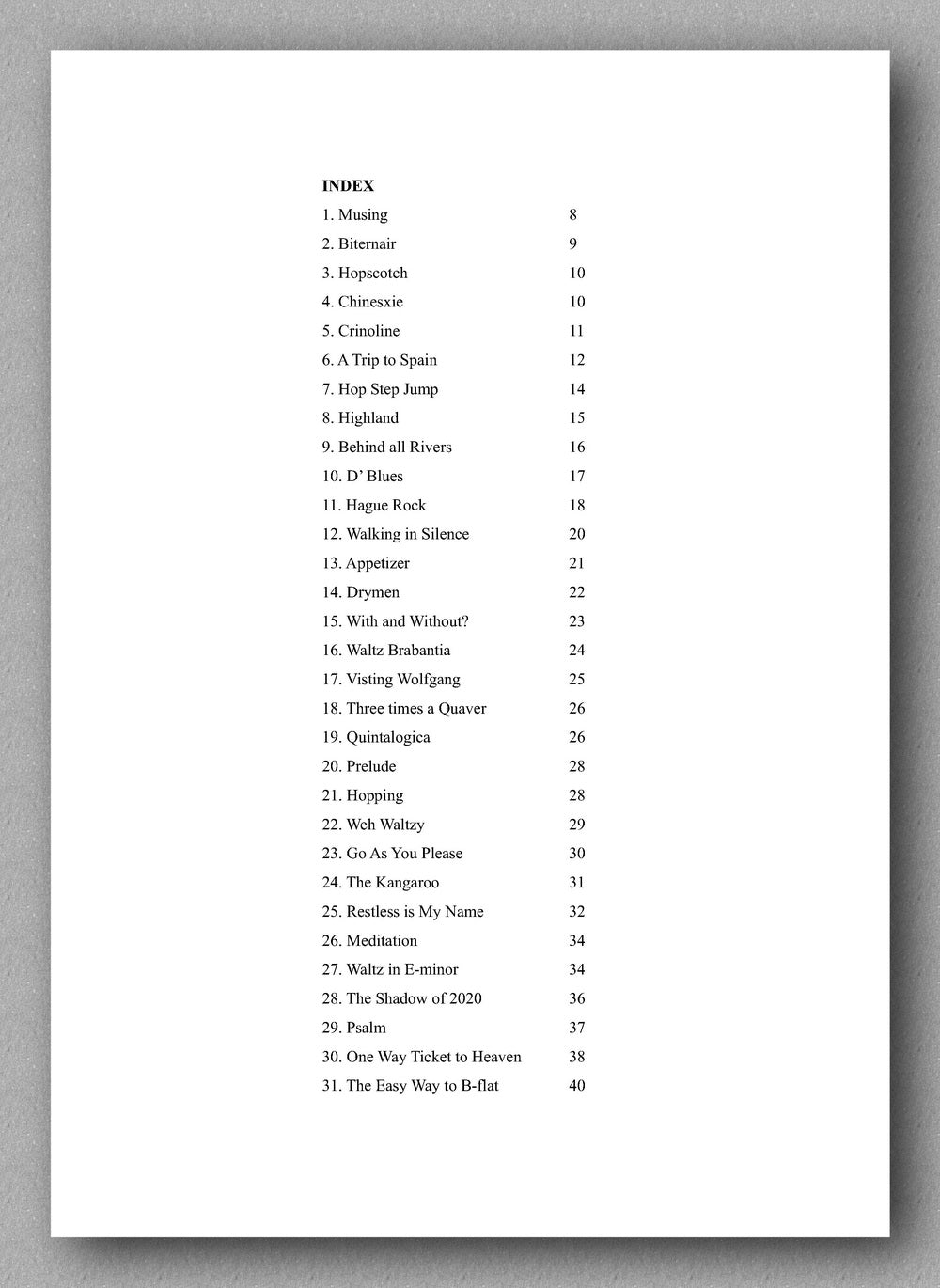 Biegelaar, To My Heart's Content - Index