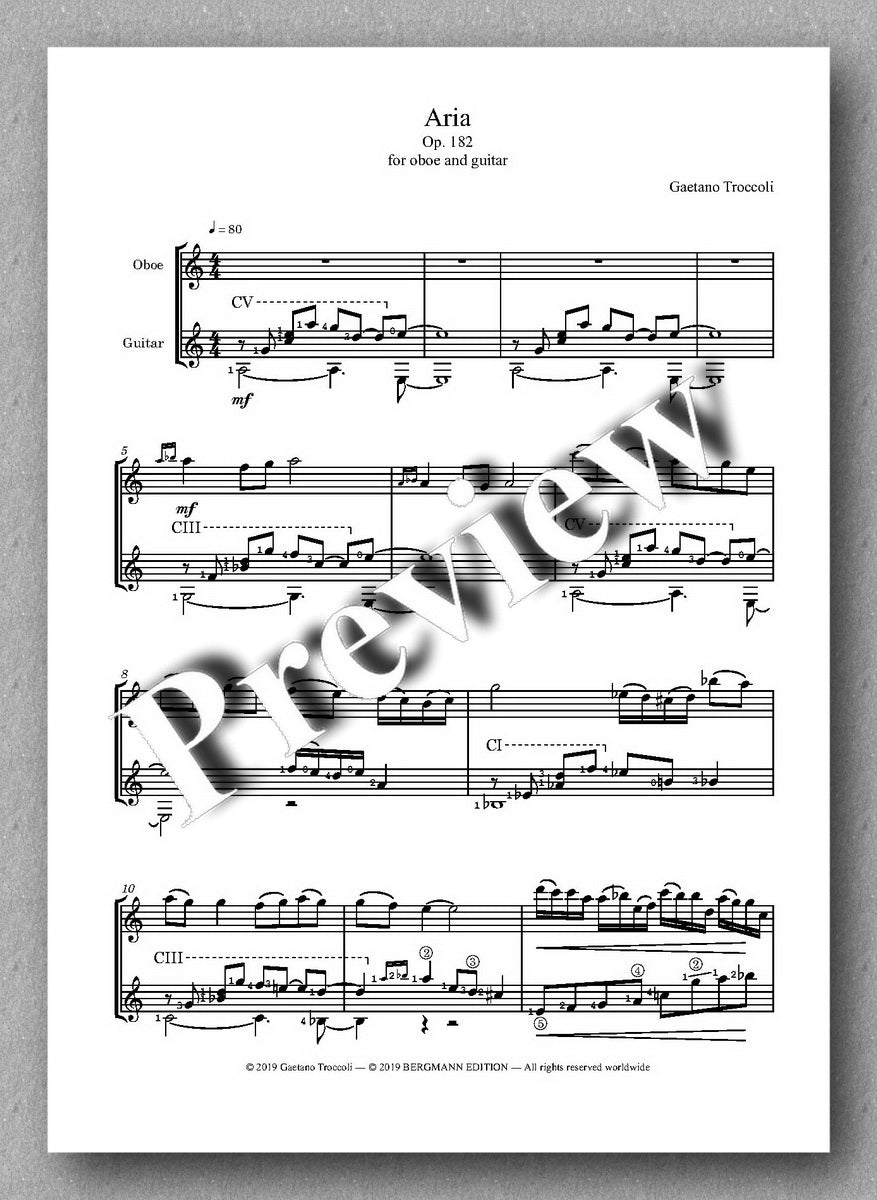 Aria for oboe and guitar by Gaetano Troccoli - preview of the music score 1