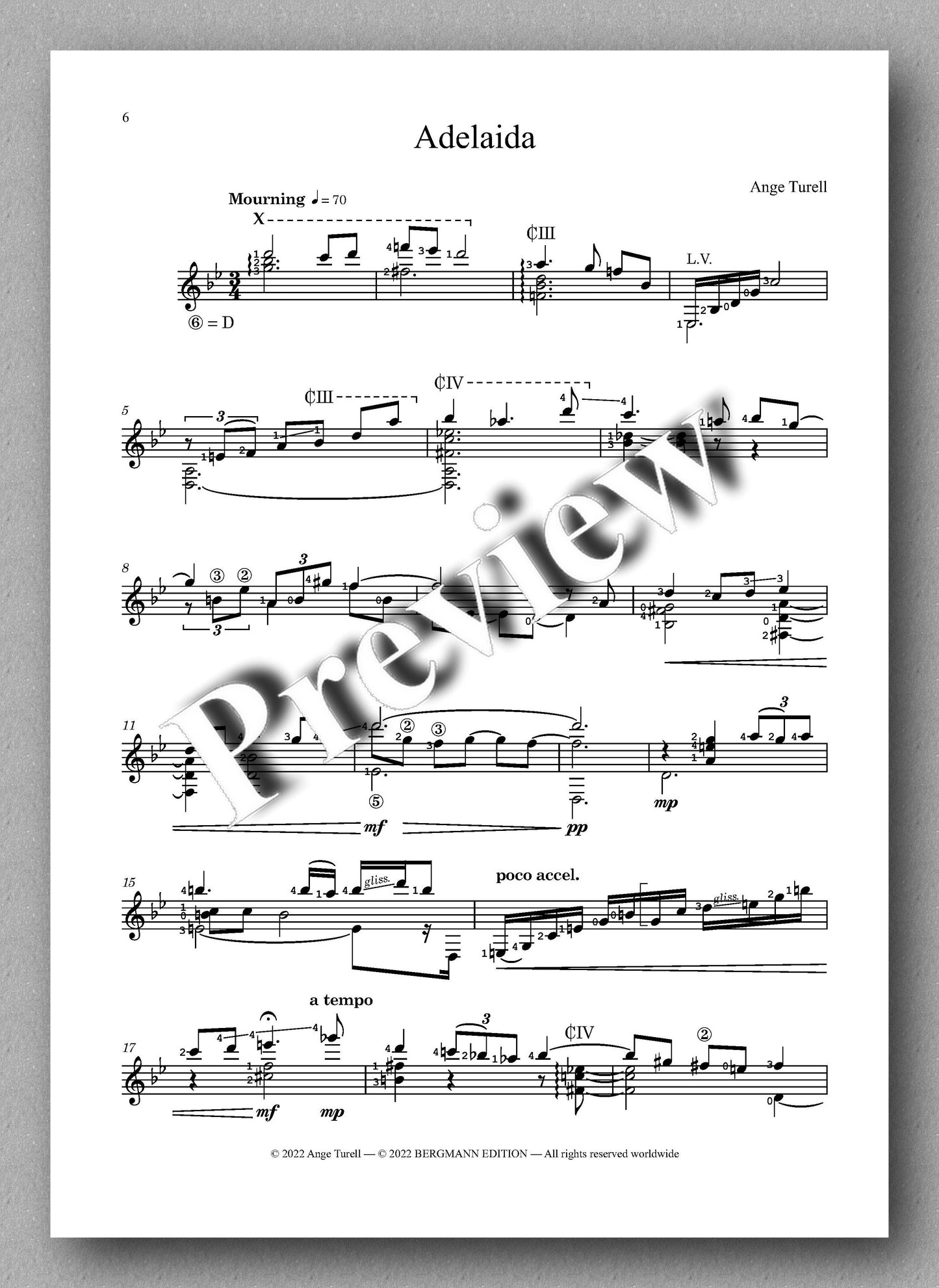 Ange Turell, Two Pieces for Solo Guitar - preview of the musicscore 1