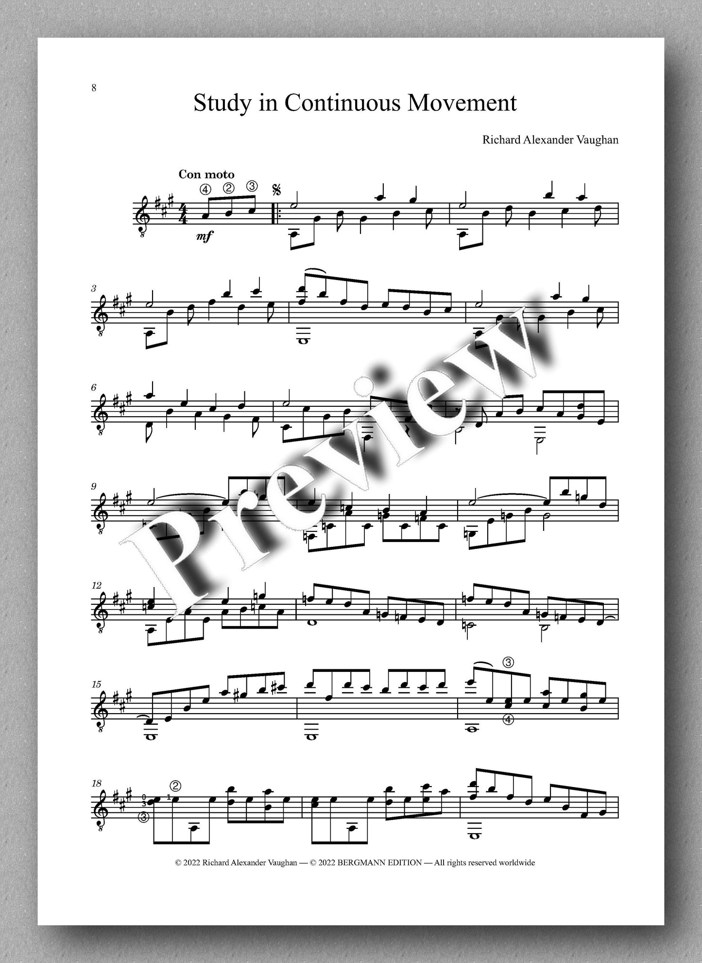 Richard Alexander Vaughan, Dr. Carcassi ad Parnassum & Study in Continuous Movement - preview of the music score 3
