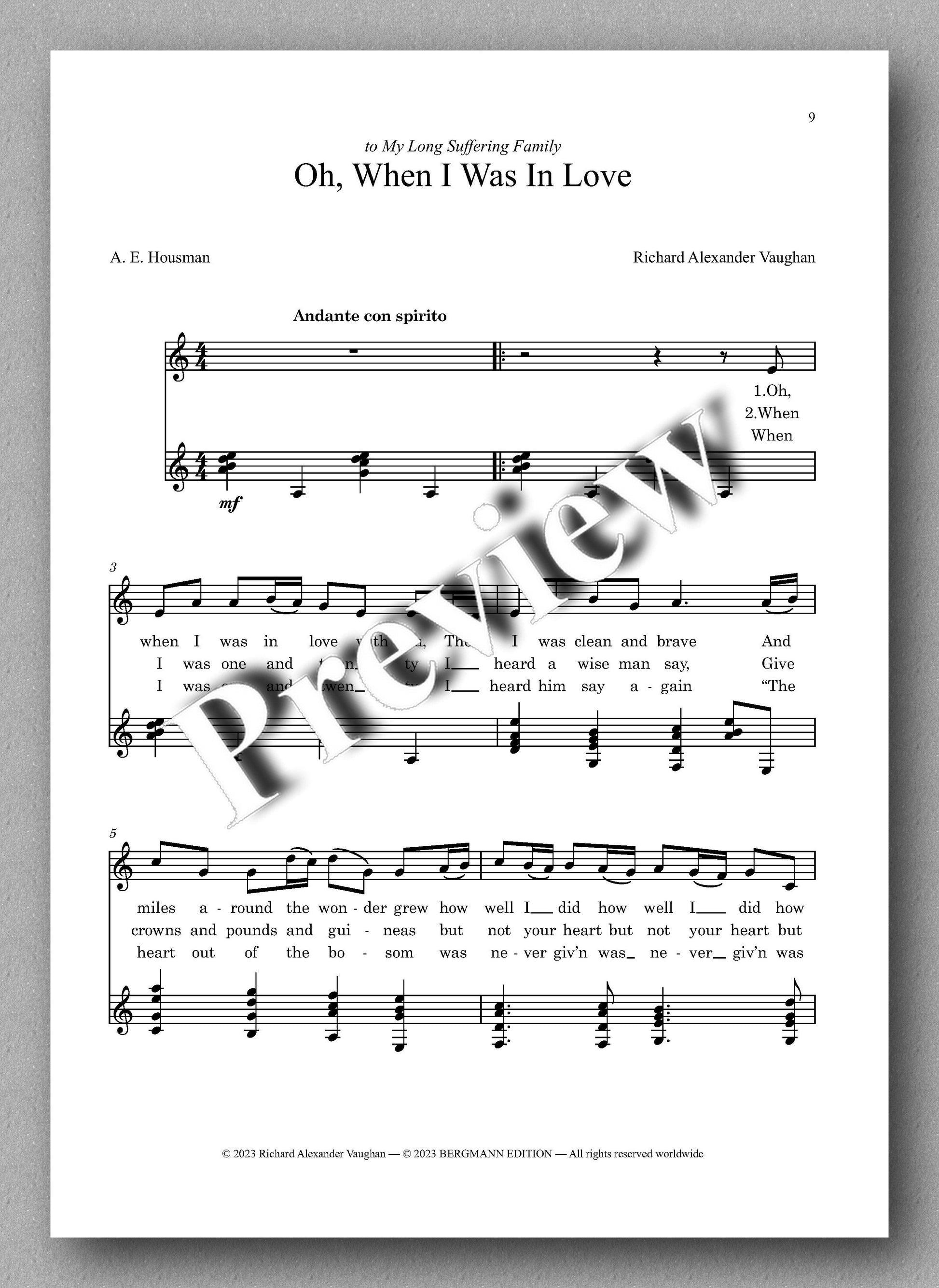 Richard A. Vaughan, Three Songs to Poems by A. E. Housman - preview of the music score 2