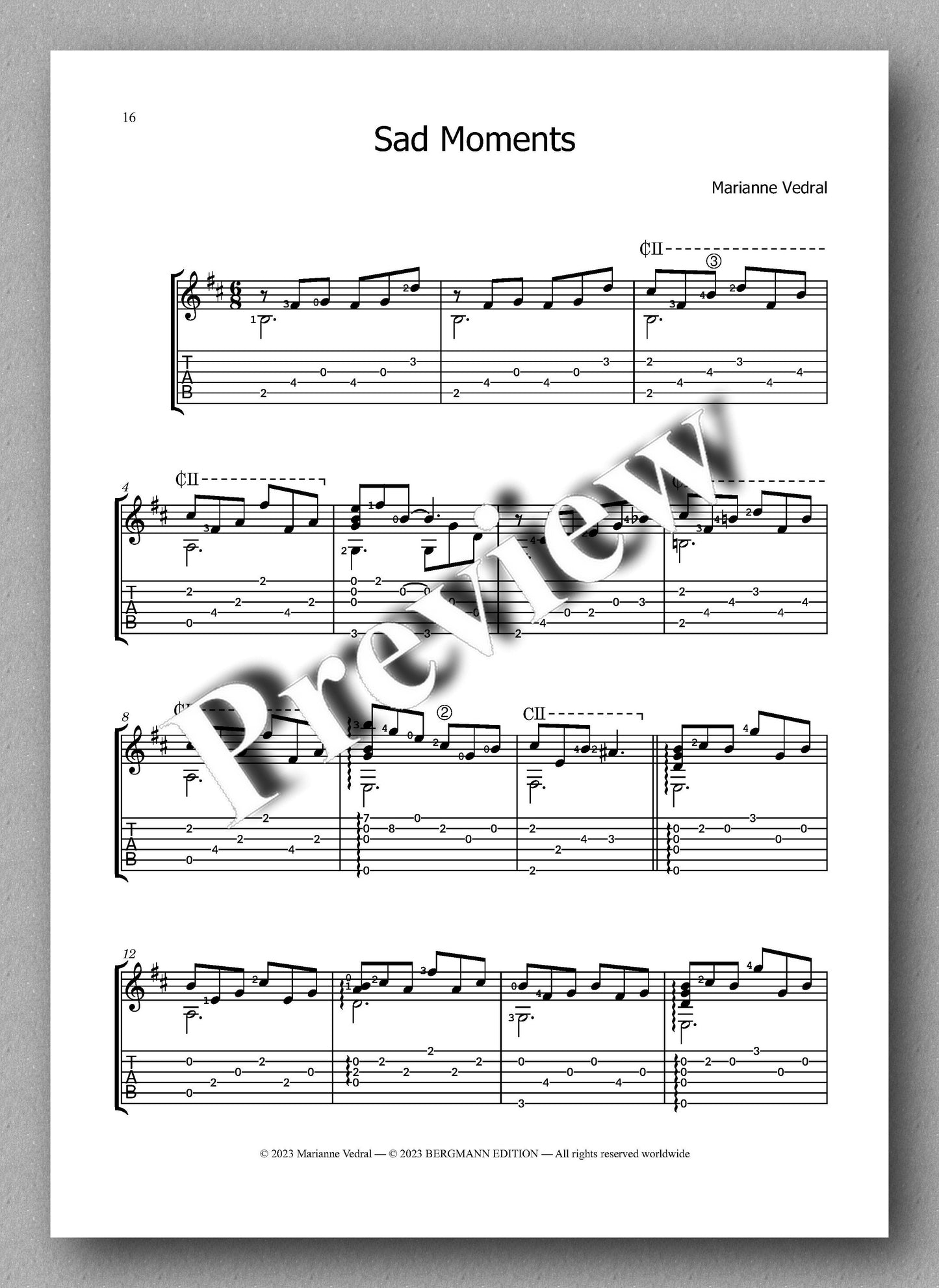 Welcome Spring (Score incl. TAB) by Marianne Vedral - preview of the music score 4