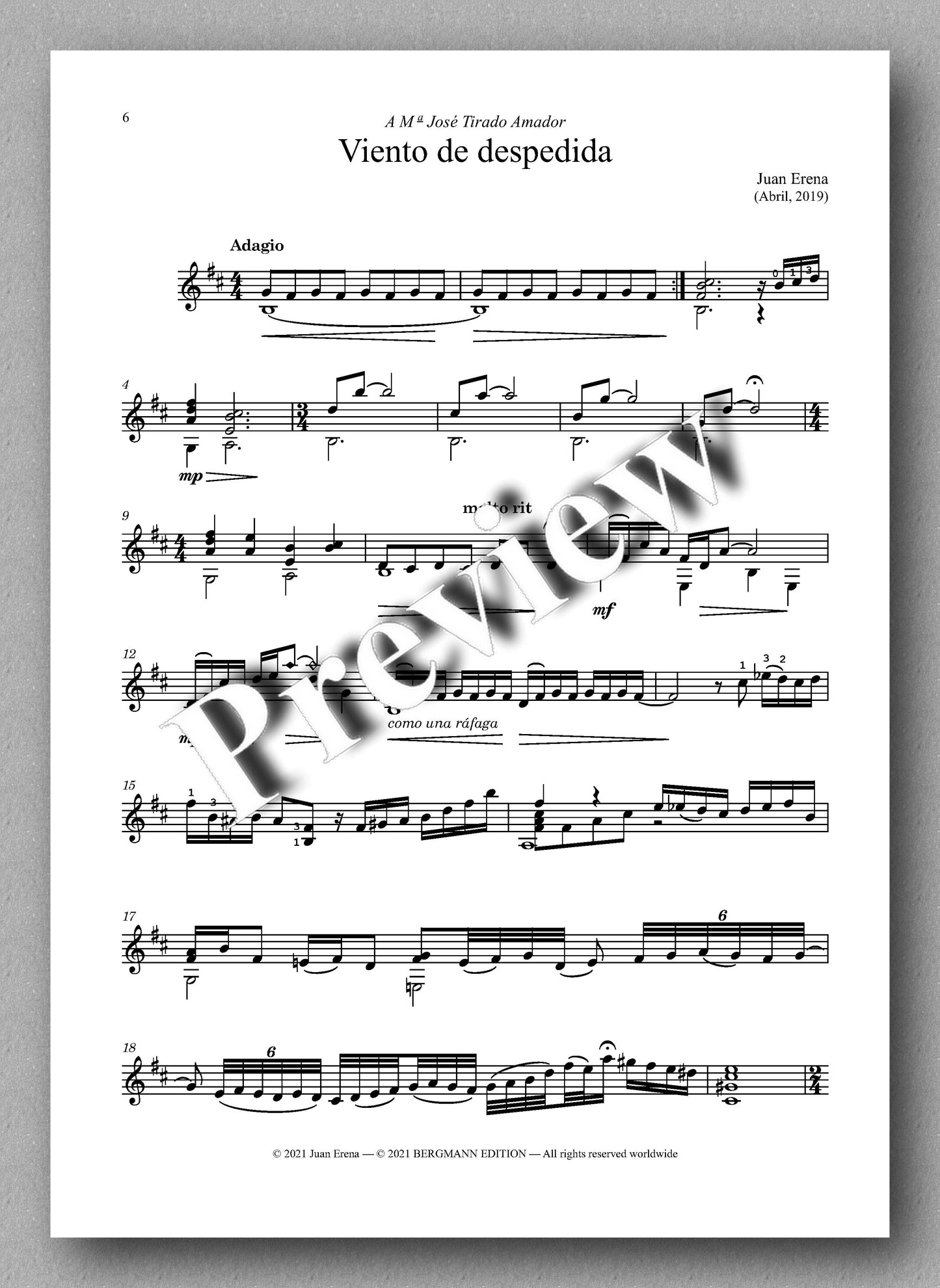Erena, Viento de despedida - music score 1