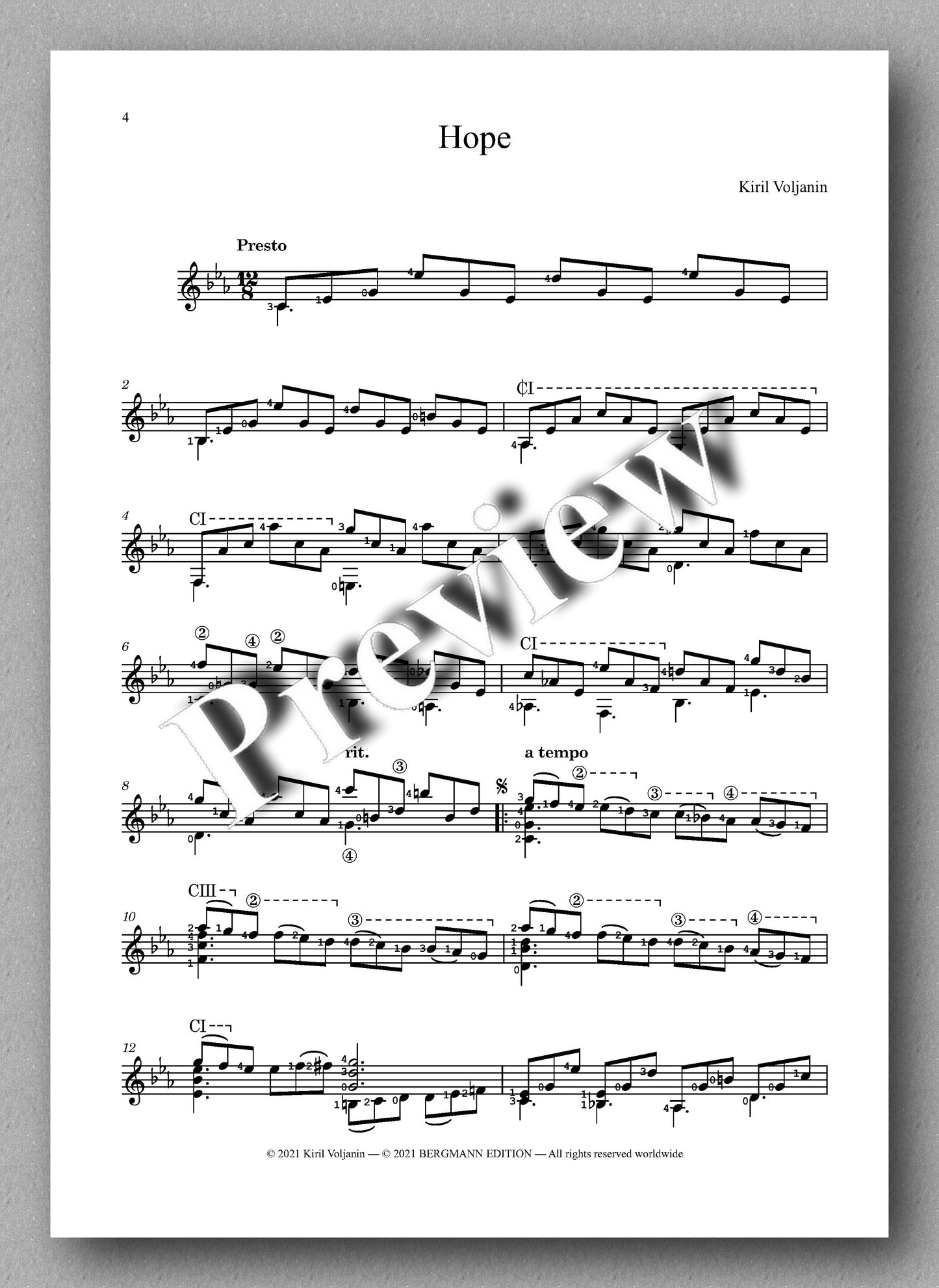Voljanin, Hope - music score 1