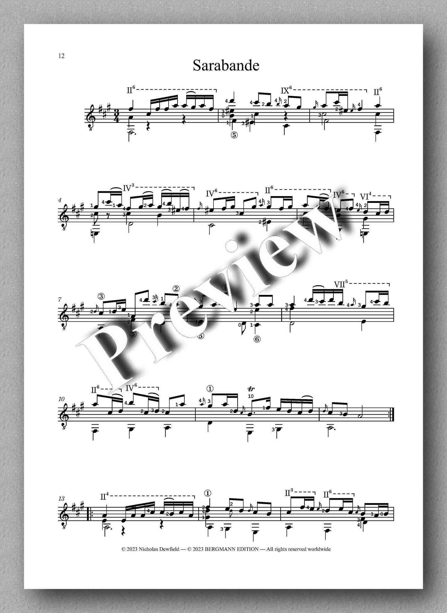 Sylvius Leopold Weiss (1687-1750), Sonata No. 12 - preview of the Sarabande