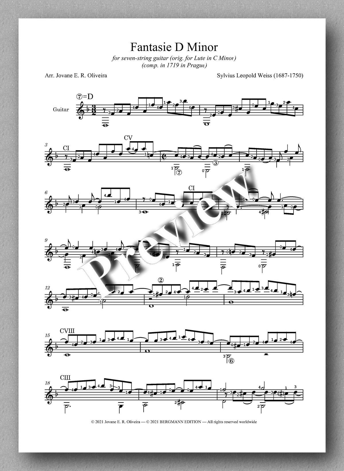 Weiss-Oliveira, Fantasie D Minor (7 strings) - music score