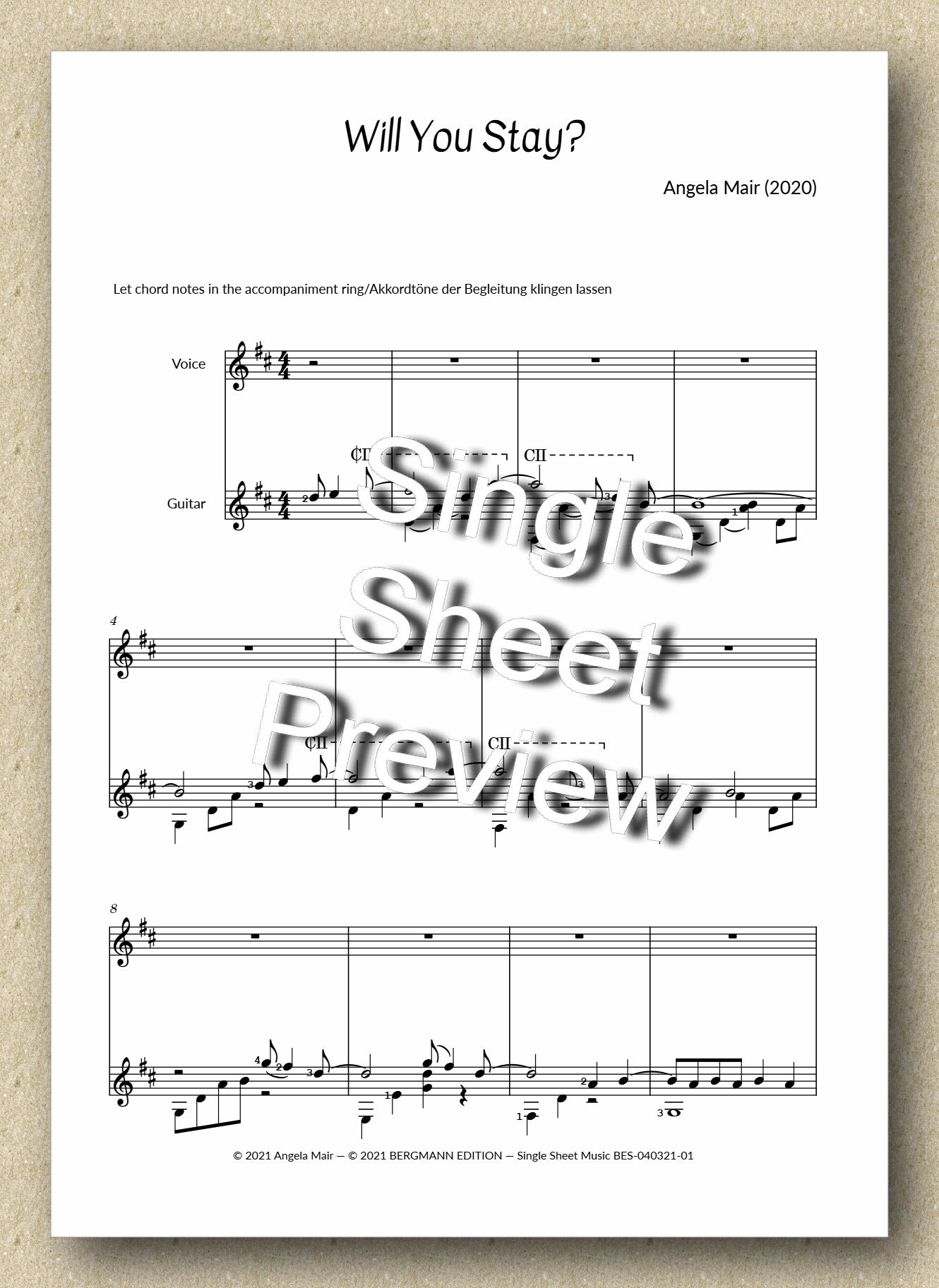 Mair, Will You Stay? (Song for voice and guitar)