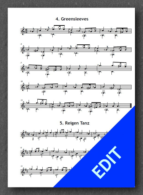 Anonymous I - is a collection of 52 pieces ranging from the Medieval to the late Baroque period, guitar score.