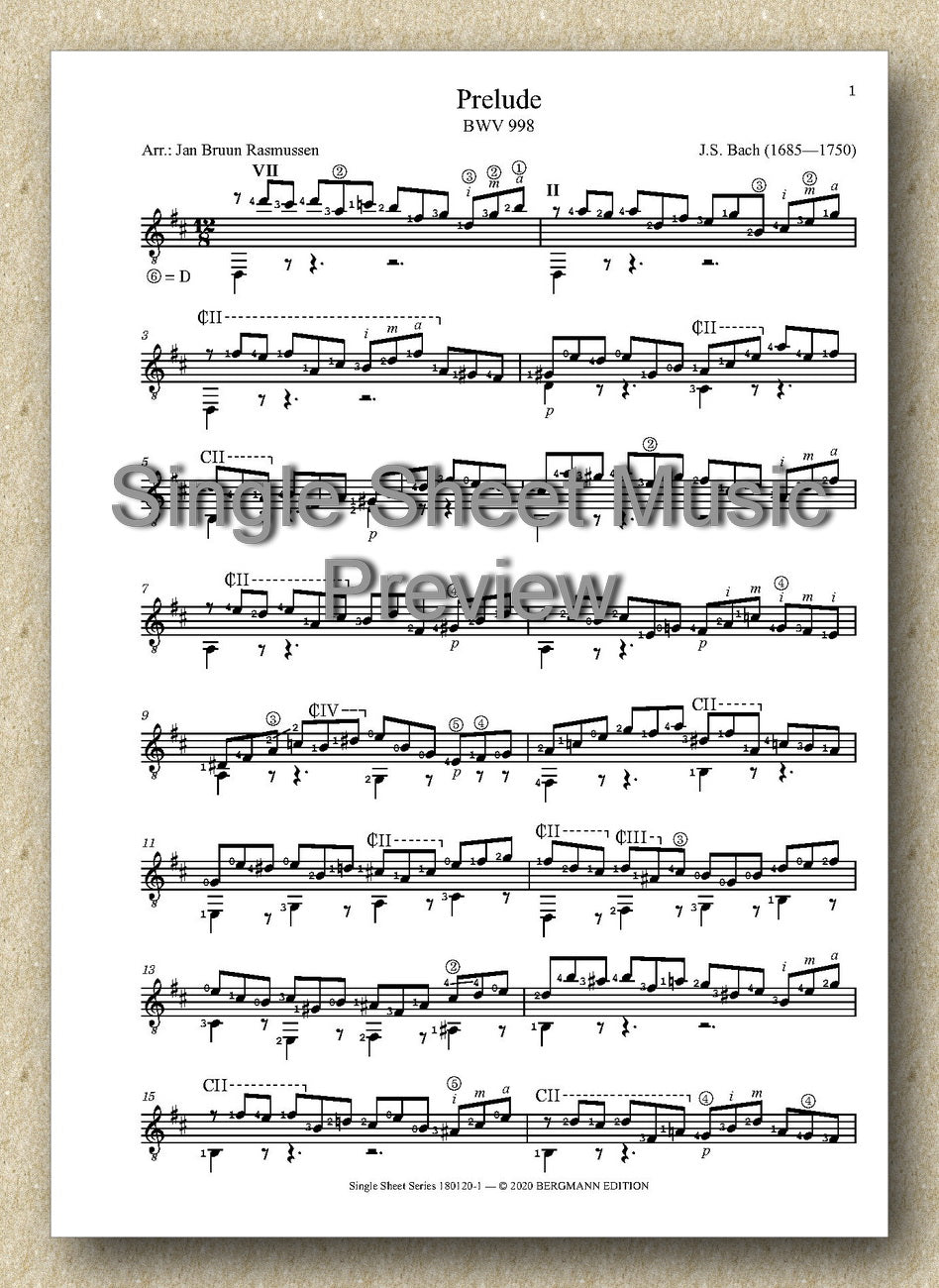 Bach BWV 998, Prelude - preview of the sheet music