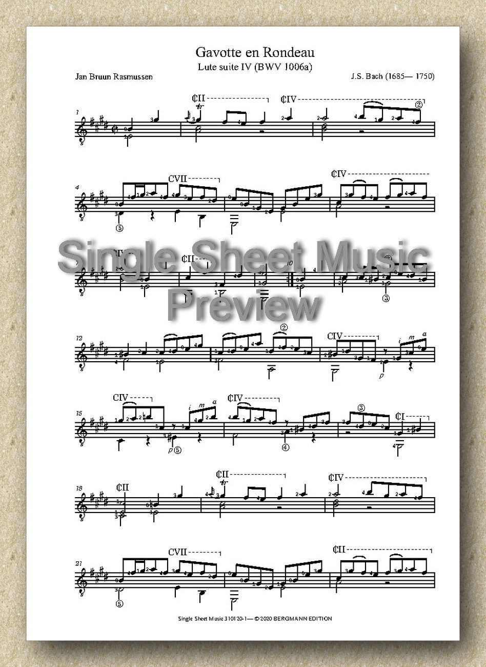 Bach BWV 1006a, Gavotte en Rondeau (Single Sheet Music)