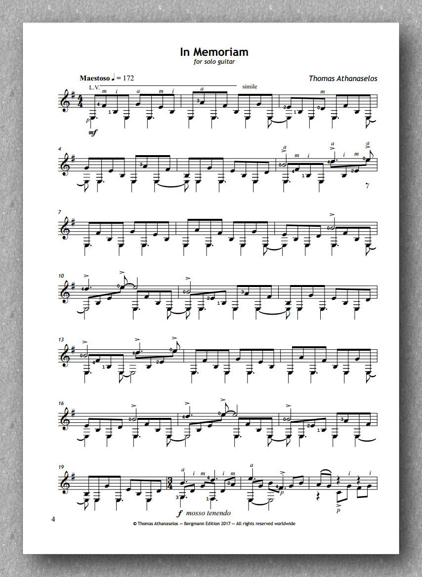 Thomas Athanaselos, In Memoriam A piece for solo guitar. Guitar.