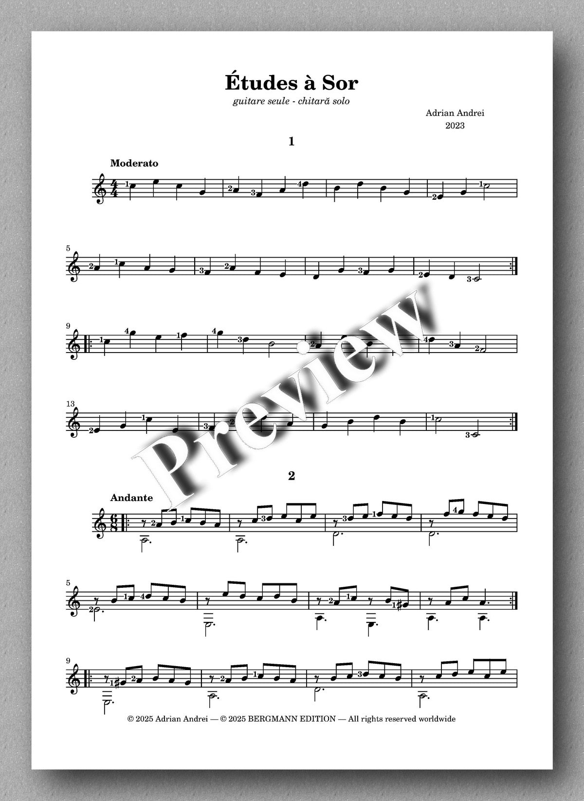 Adrian Andrei, Études à Sor - preview of the music score 1