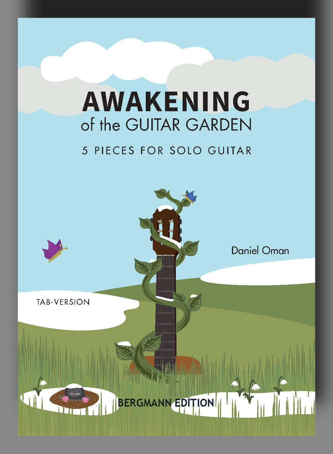 Book cover of 'Awakening of the Guitar Garden (TAB)' by Daniel Oman with a guitar and garden illustration.