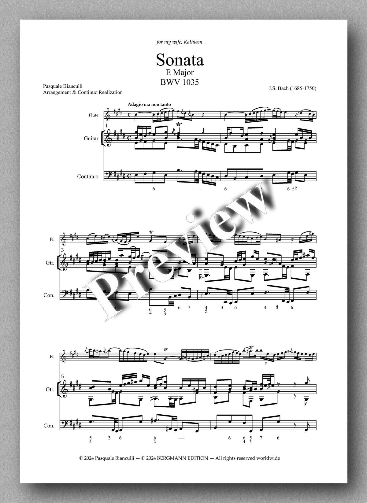 J.S. Bach, Sonata in E Major, BWV 1035 - preview of the music score 1