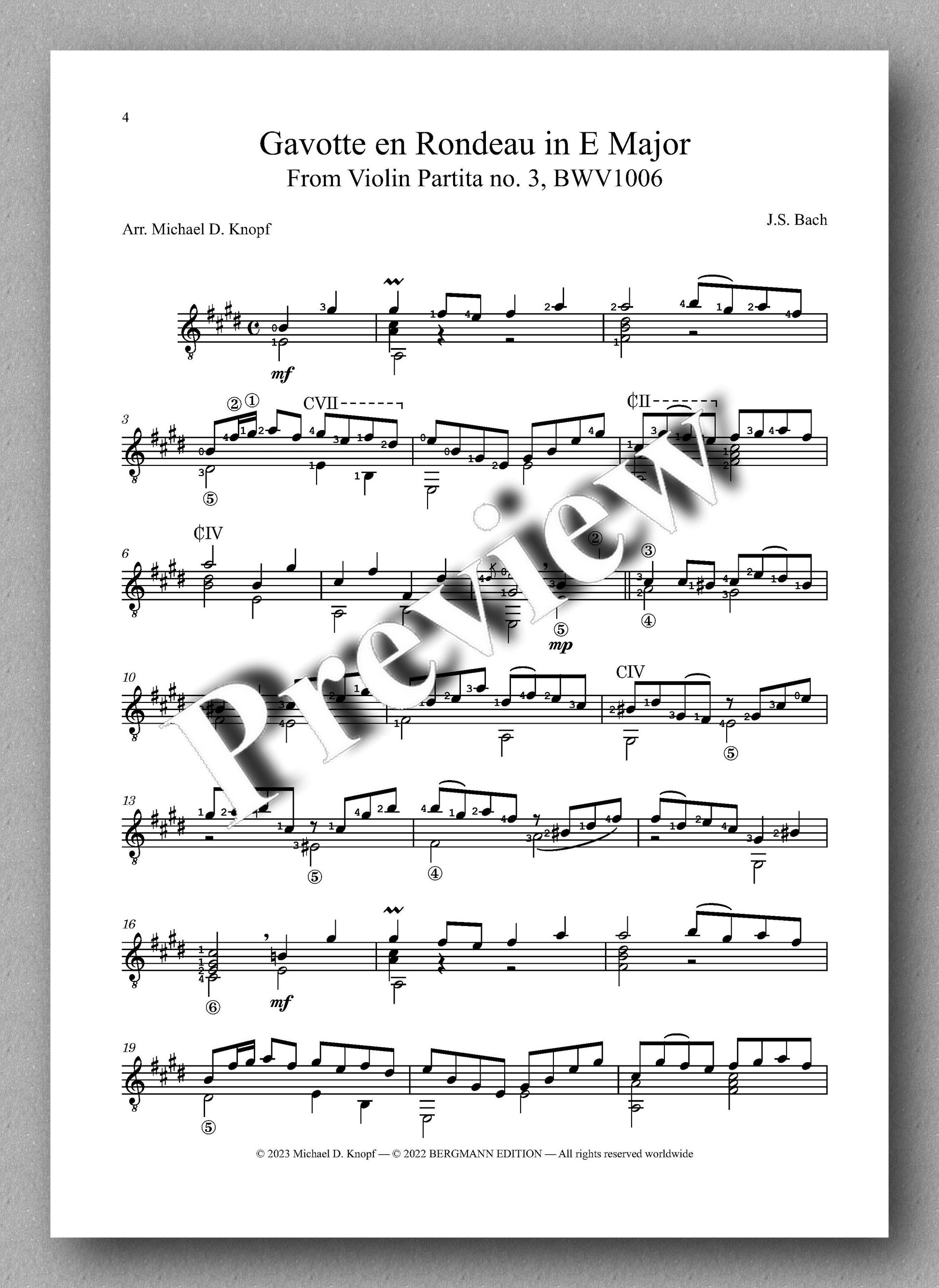J.S.Bach, Gavotte en Rondeau in E Major, BWV 1006 - preview of the music score 1
