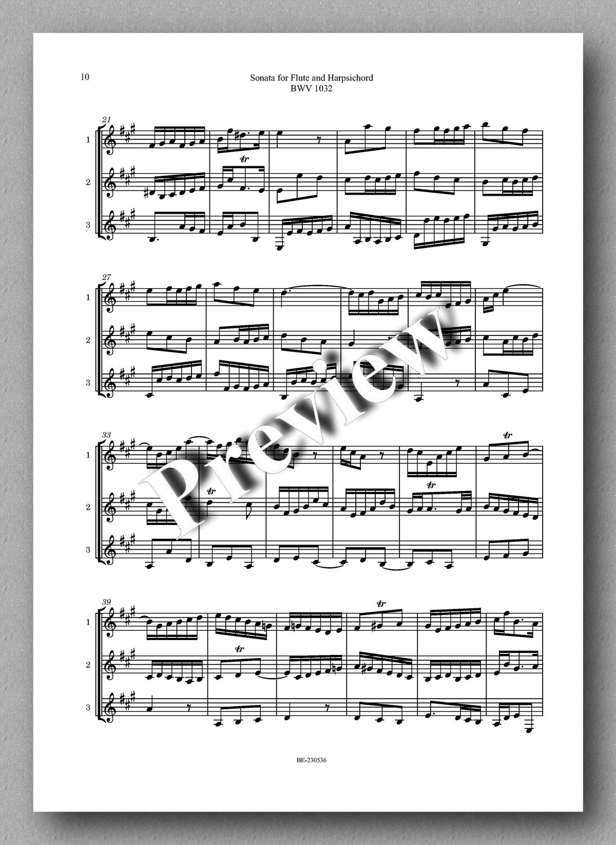 J.S.Bach, Sonata for Flute and Harpsichord, BWV 1032 - preview of the music score 3
