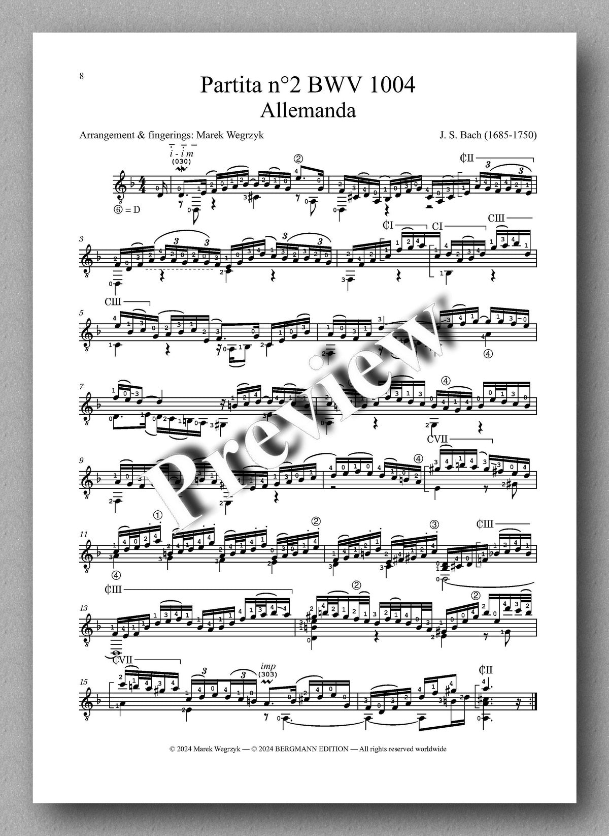 J.S.Bach, Suite n°2 BWV 1004 - preview of the music score 1