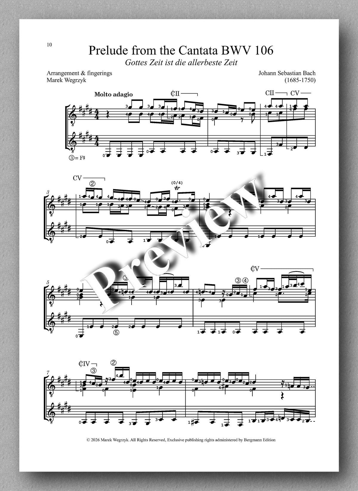 Sheet music for Prelude from the Cantata BWV 106 by Johann Sebastian Bach with watermark 'Preview'.