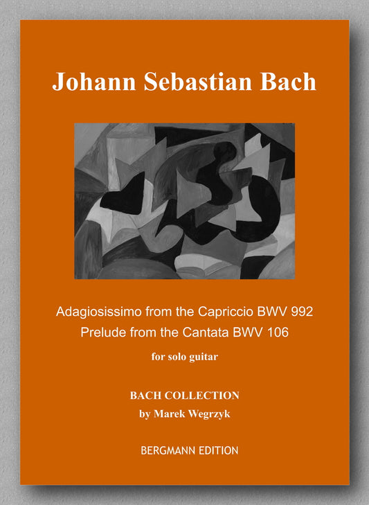 Book cover of Johann Sebastian Bach music collection with abstract art and text on an orange background