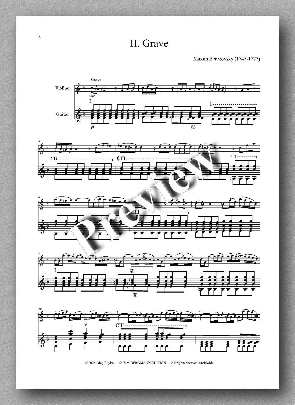 Maxim Berezovsky (1745-1777), Sonata - preview of the music score 2