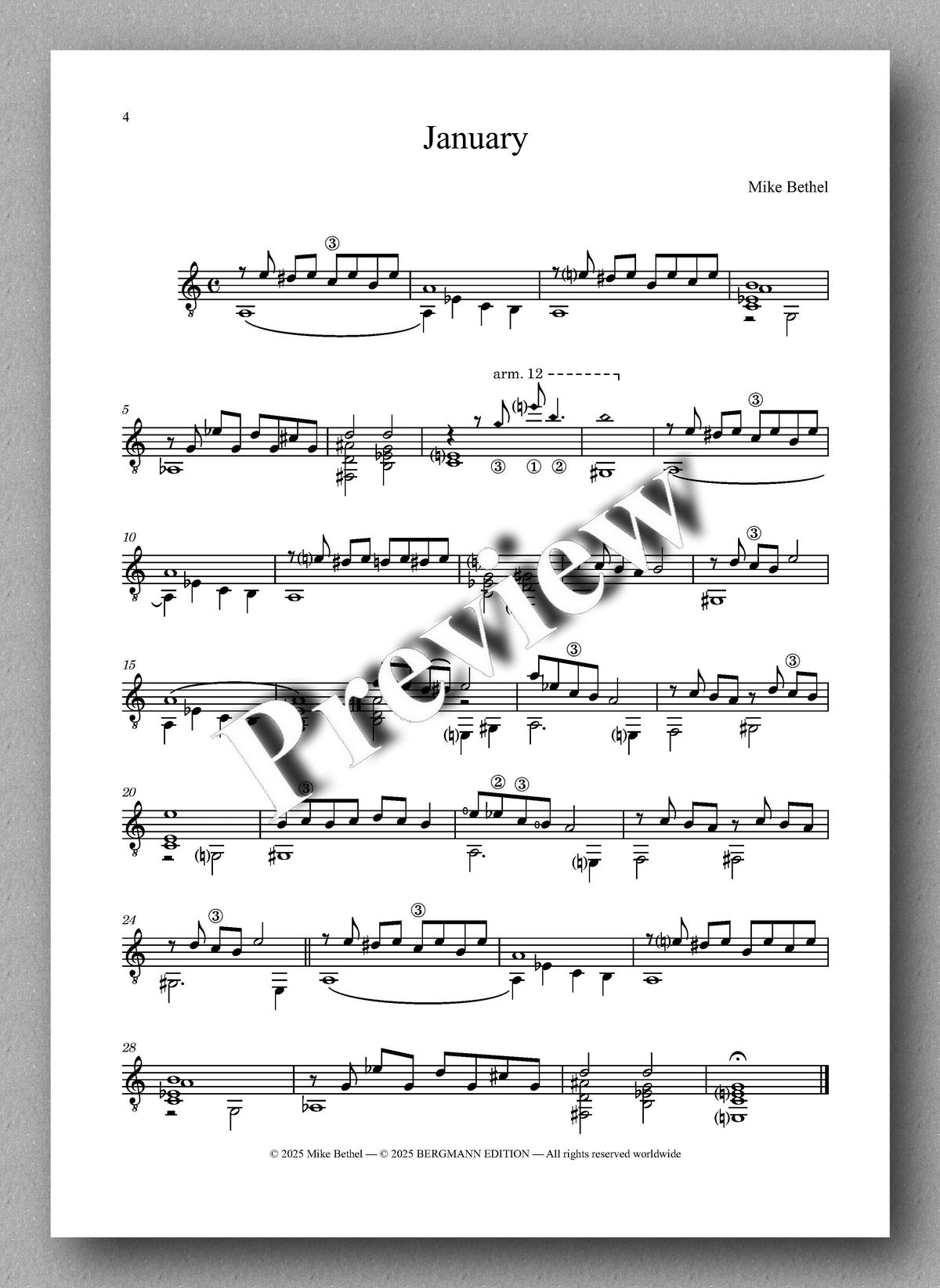 Mike Bethel, 2021 - Suite for Guitar - preview of the music score 1