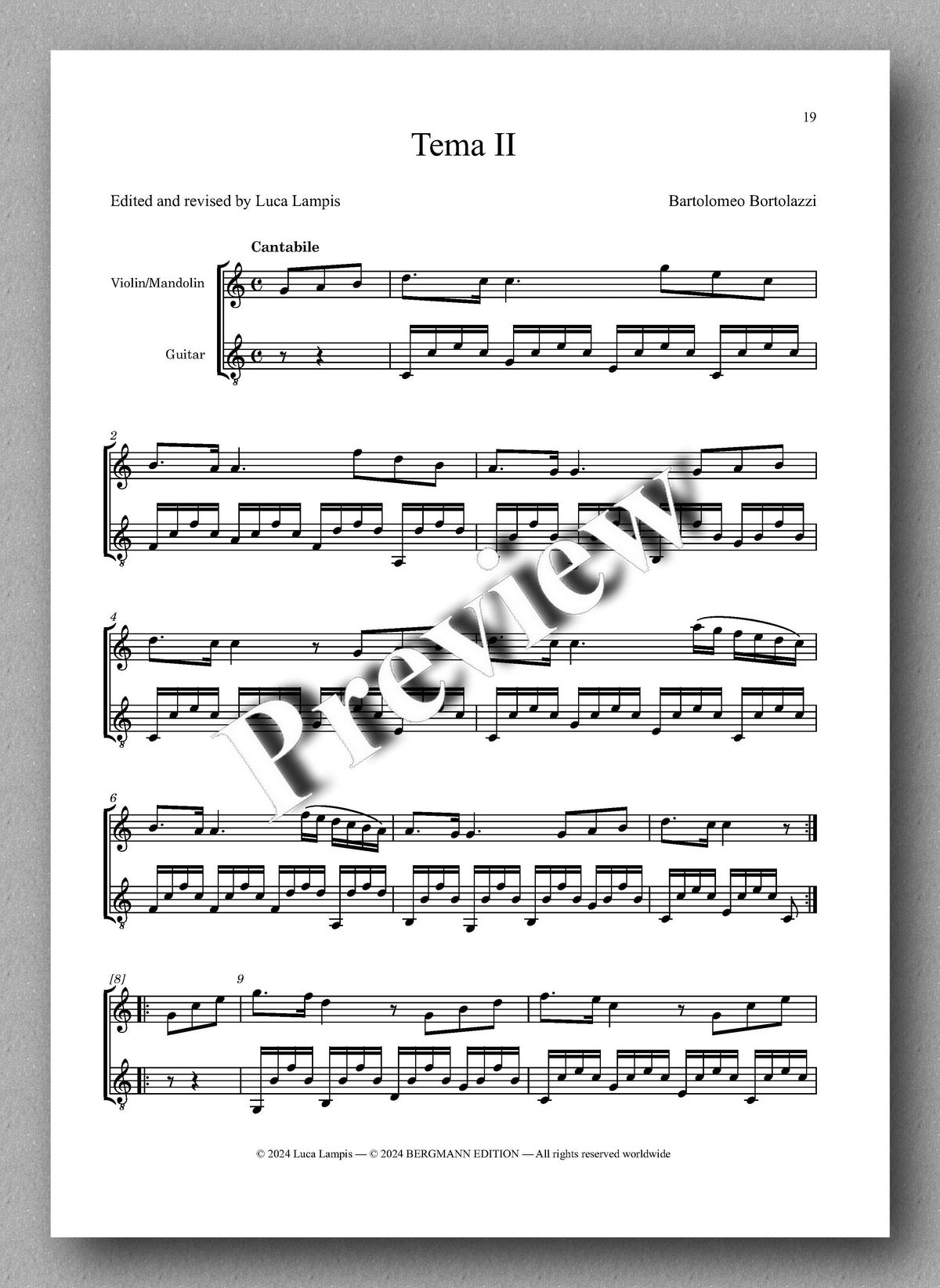 Bartolomeo Bortolazzi, Six Themes avec variations - preview of the music score 2