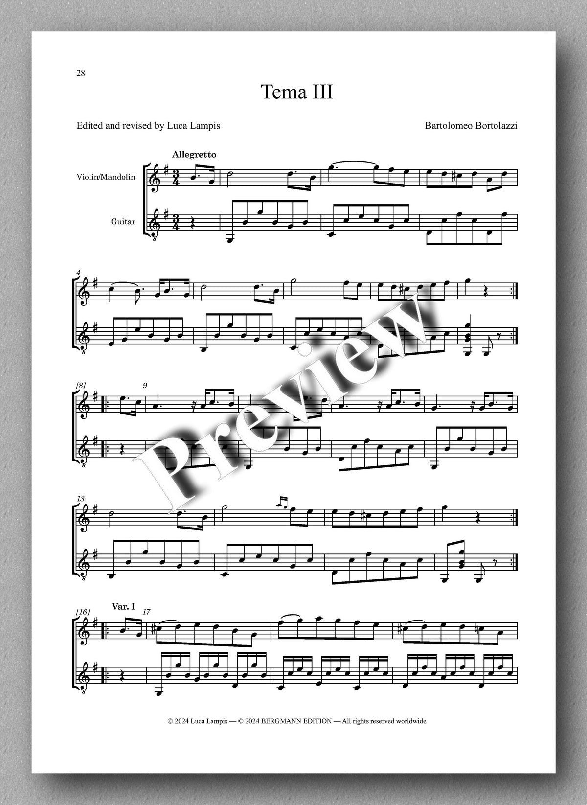 Bartolomeo Bortolazzi, Six Themes avec variations - preview of the music score 3