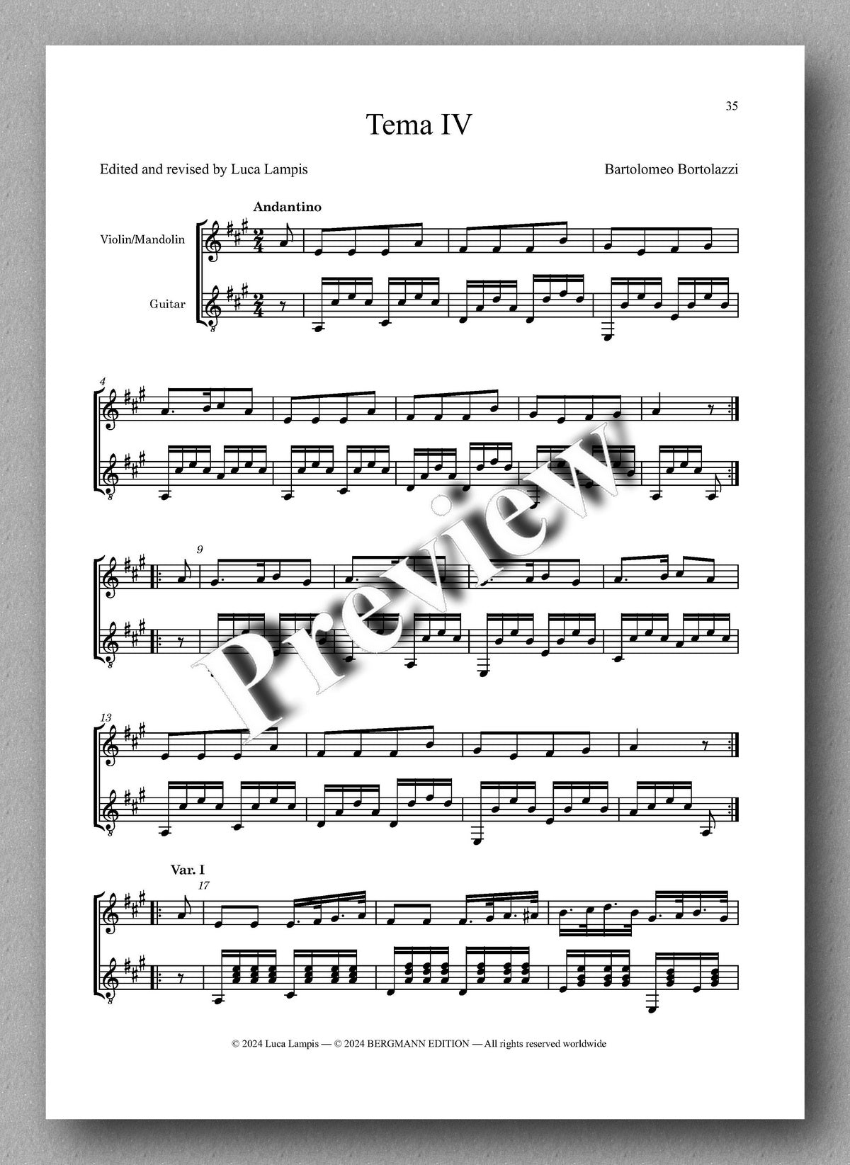 Bartolomeo Bortolazzi, Six Themes avec variations - preview of the music score 4