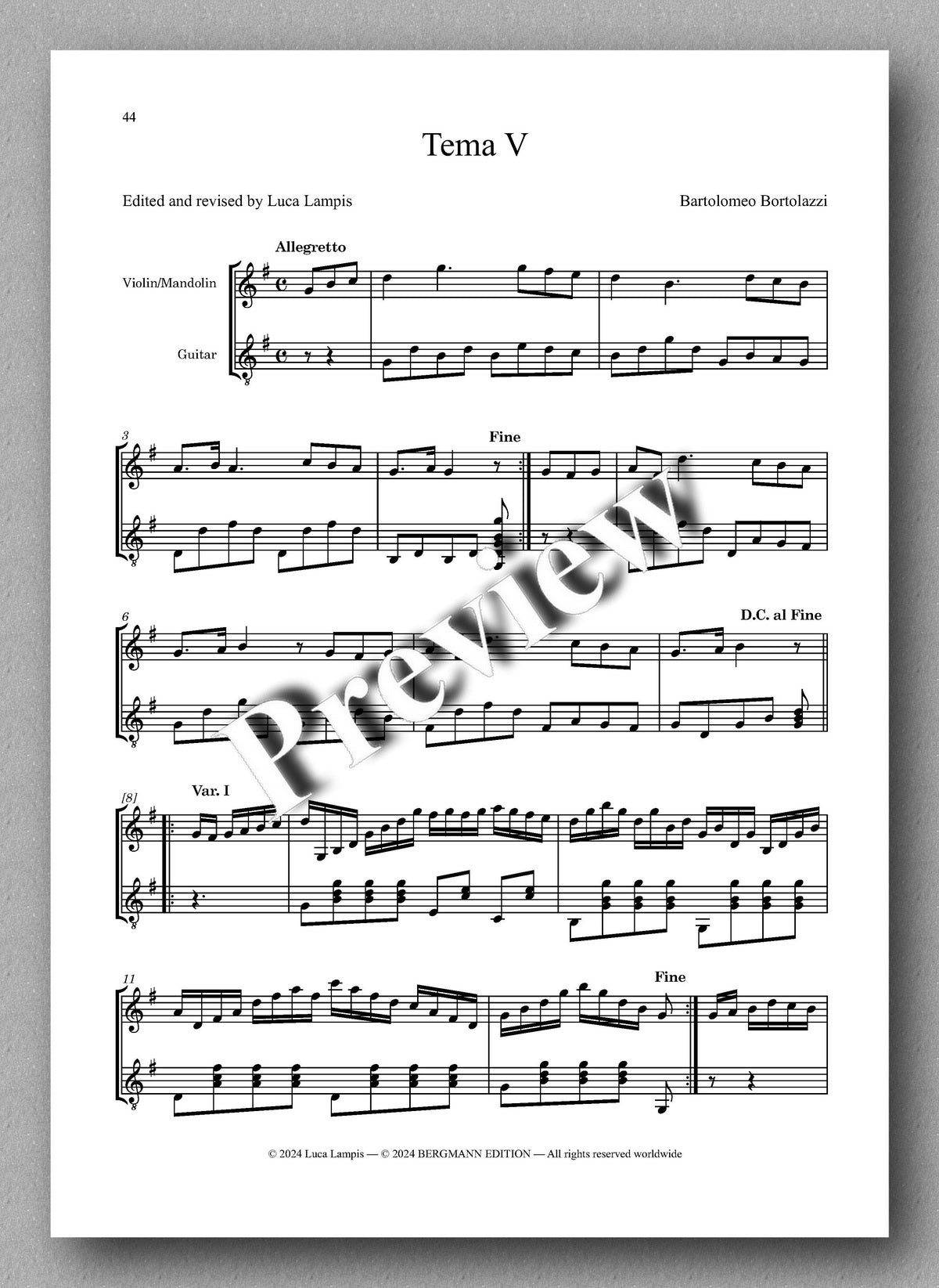 Bartolomeo Bortolazzi, Six Themes avec variations - preview of the music score 5