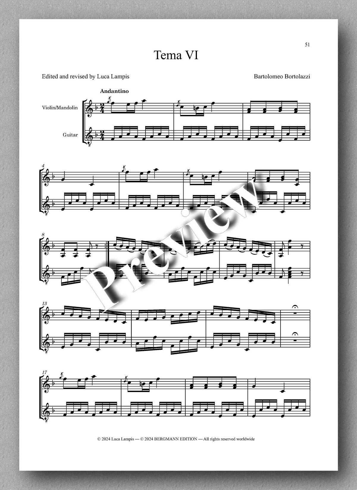 Bartolomeo Bortolazzi, Six Themes avec variations - preview of the music score 6