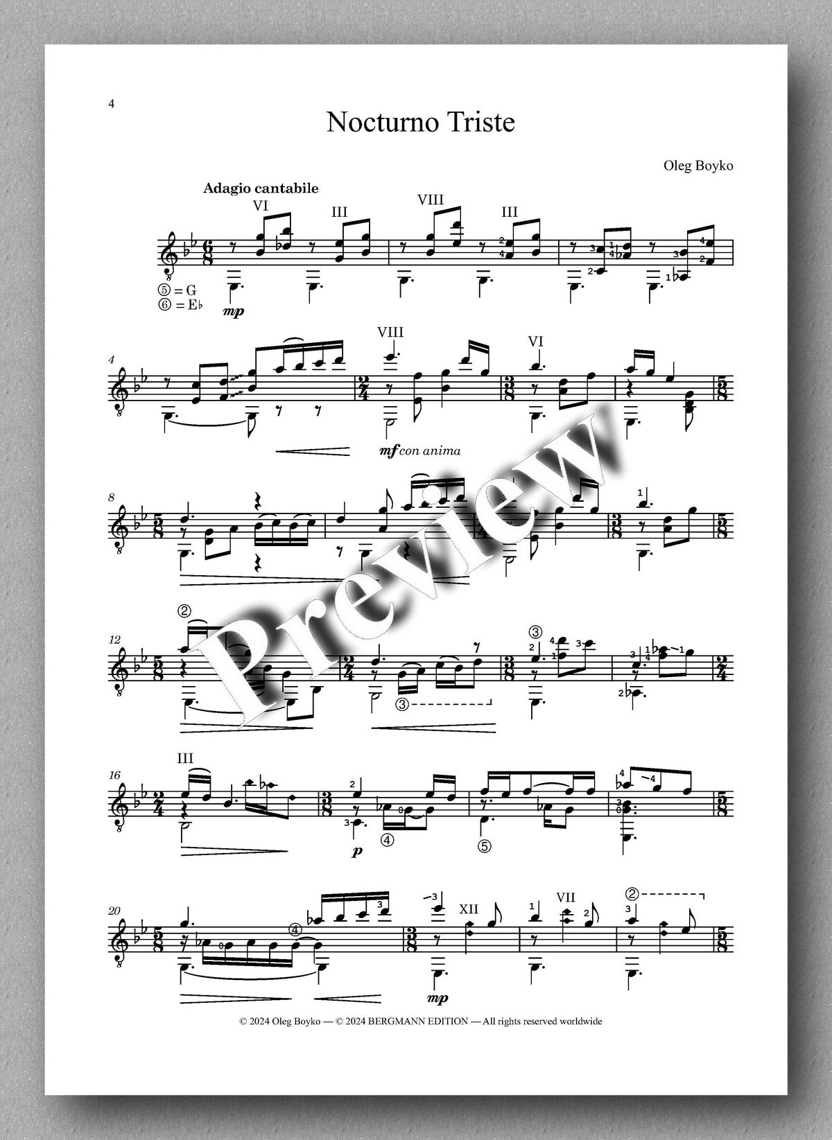 Oleg Boyko, Nocturno Triste - preview of the music score 1