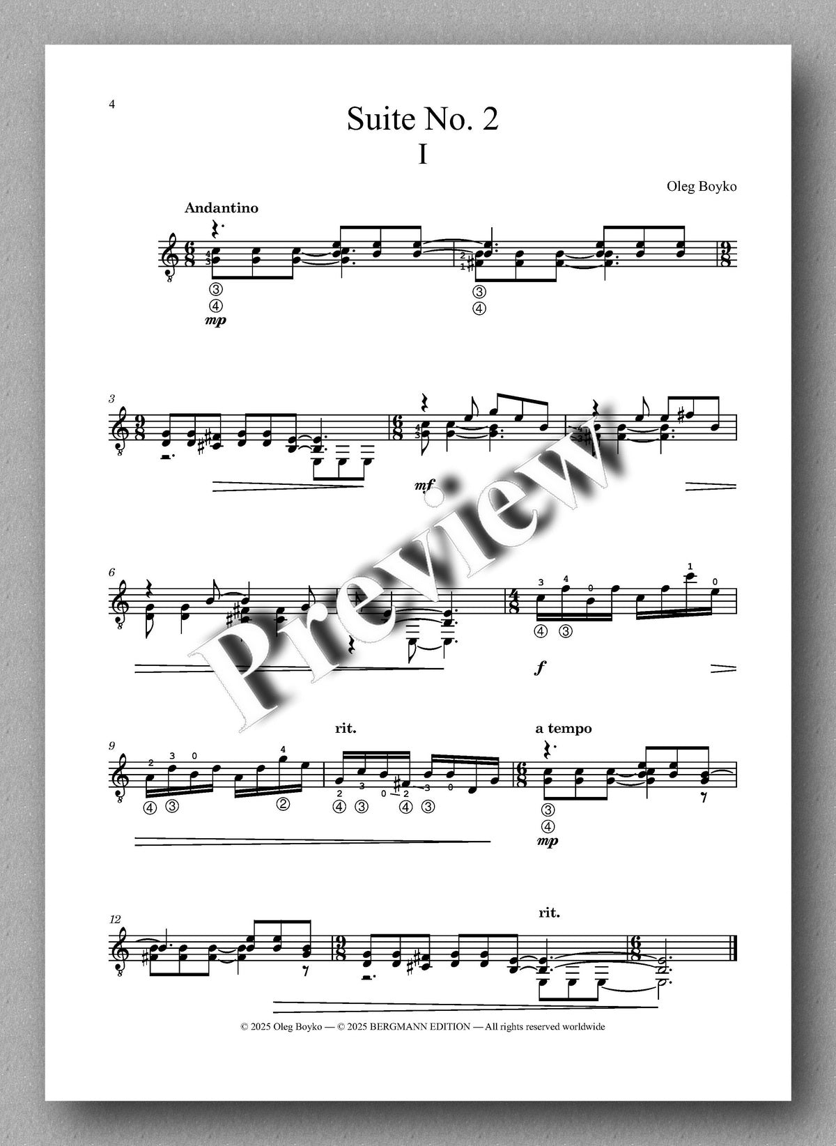 Sheet music for 'Suite No. 2' by Greg Beyler on a white background