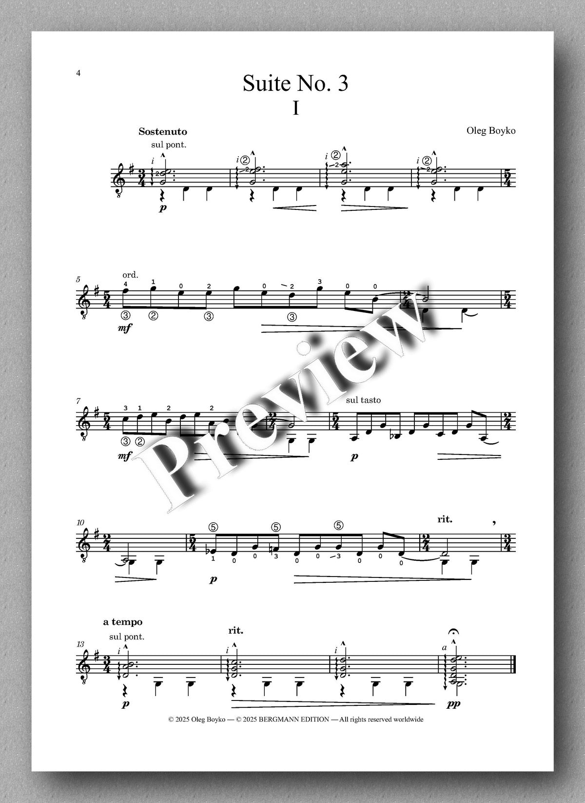 Sheet music for 'Suite No. 3' by Oleg Brylin with a 'Preview' watermark.