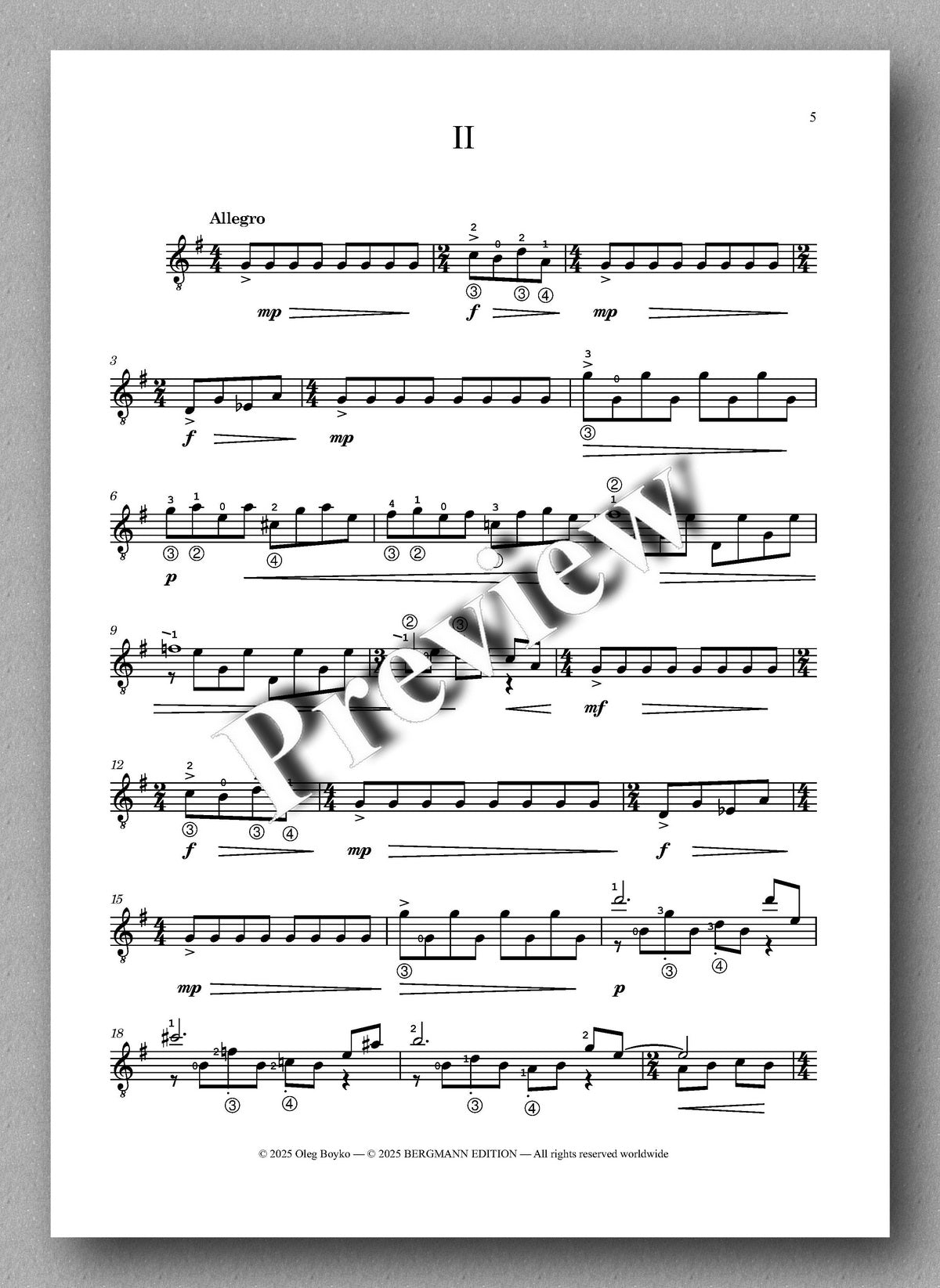 Sheet music with musical notation and 'Preview' watermark on a gray background