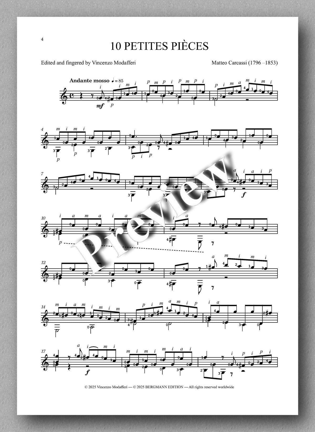 Sheet music for '10 Petites Pièces' with a 'PREVIEW' watermark on a gray background