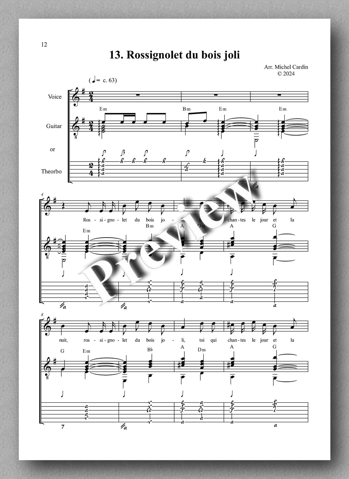 Michel Cardin, Chansons d’Acadie, vol. 2 - preview of the music score 2