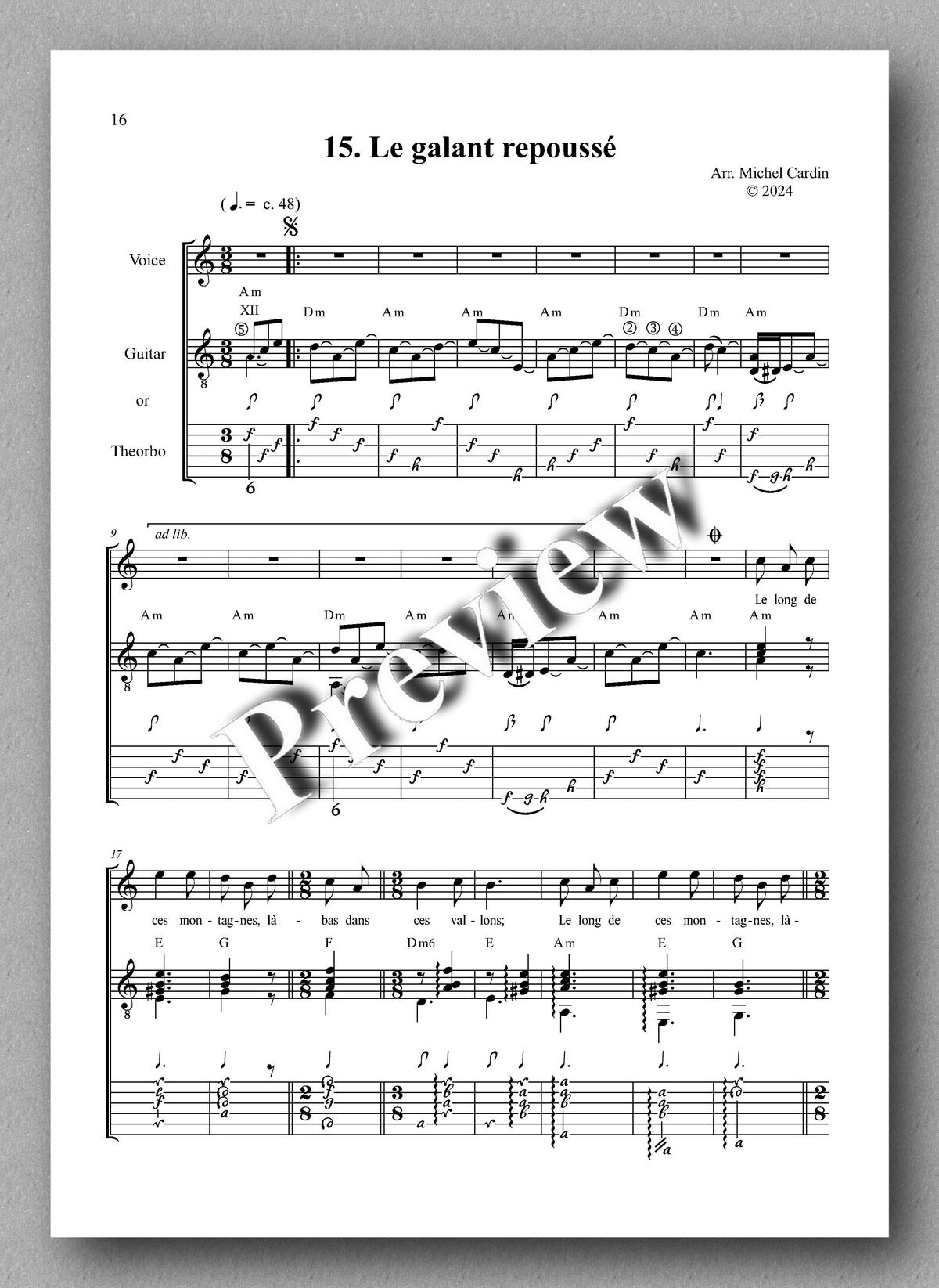 Michel Cardin, Chansons d’Acadie, vol. 2 - preview of the music score 3