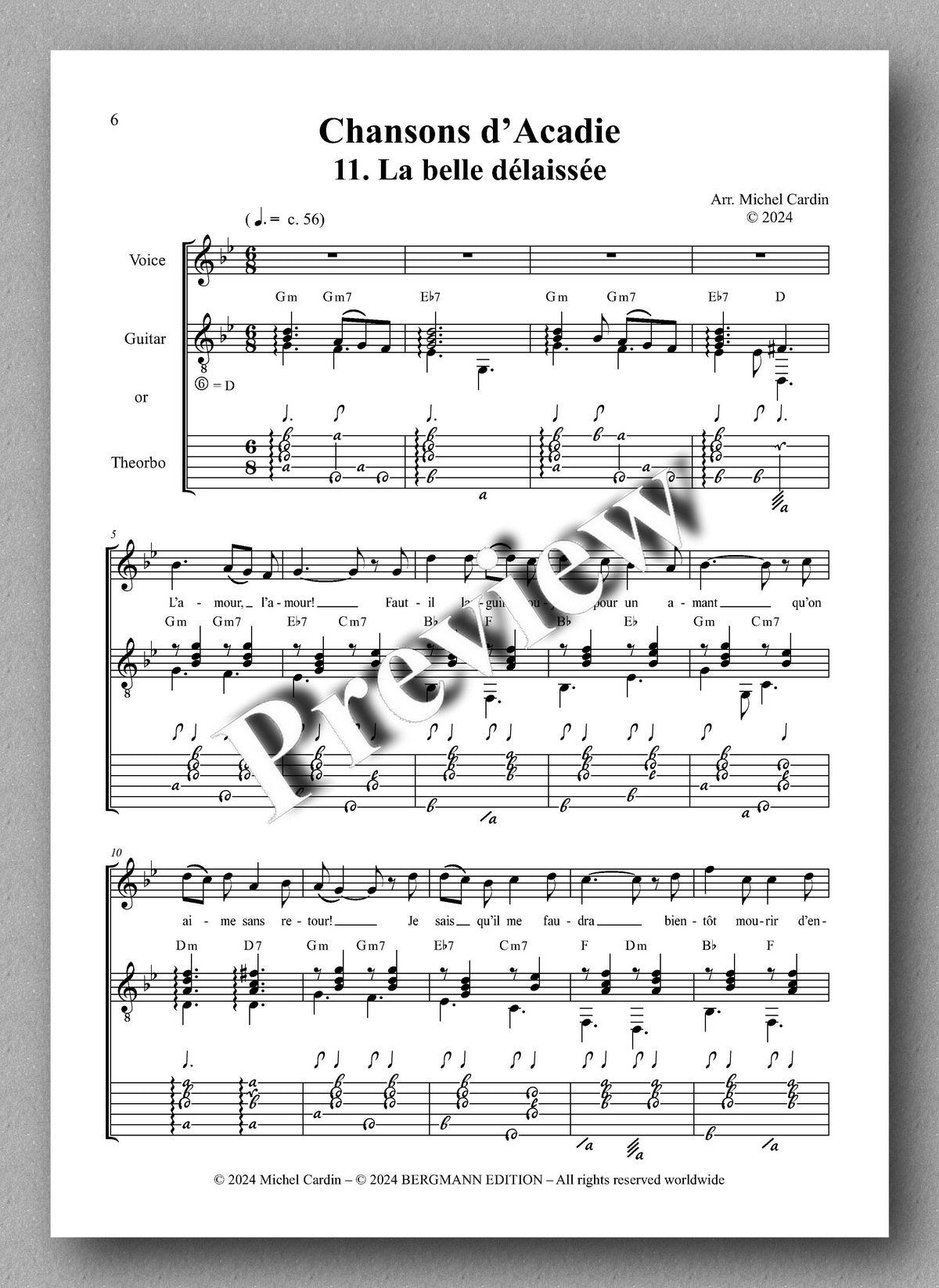 Michel Cardin, Chansons d’Acadie, vol. 2 - preview of the music score 1