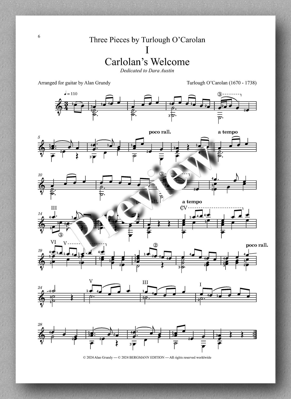 Carolan's Shamrock by Turlough O’Carolan - preview of the music score