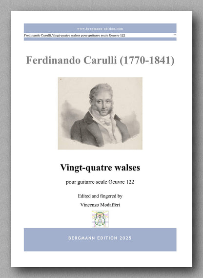 Sheet music cover for Ferdinando Carulli's 'Vingt-quatre walses' with a portrait of the composer on a gray background.