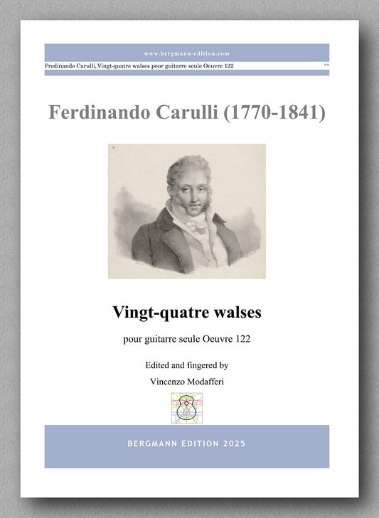 Sheet music cover for Ferdinando Carulli's 'Vingt-quatre walses' with a portrait of the composer on a gray background.