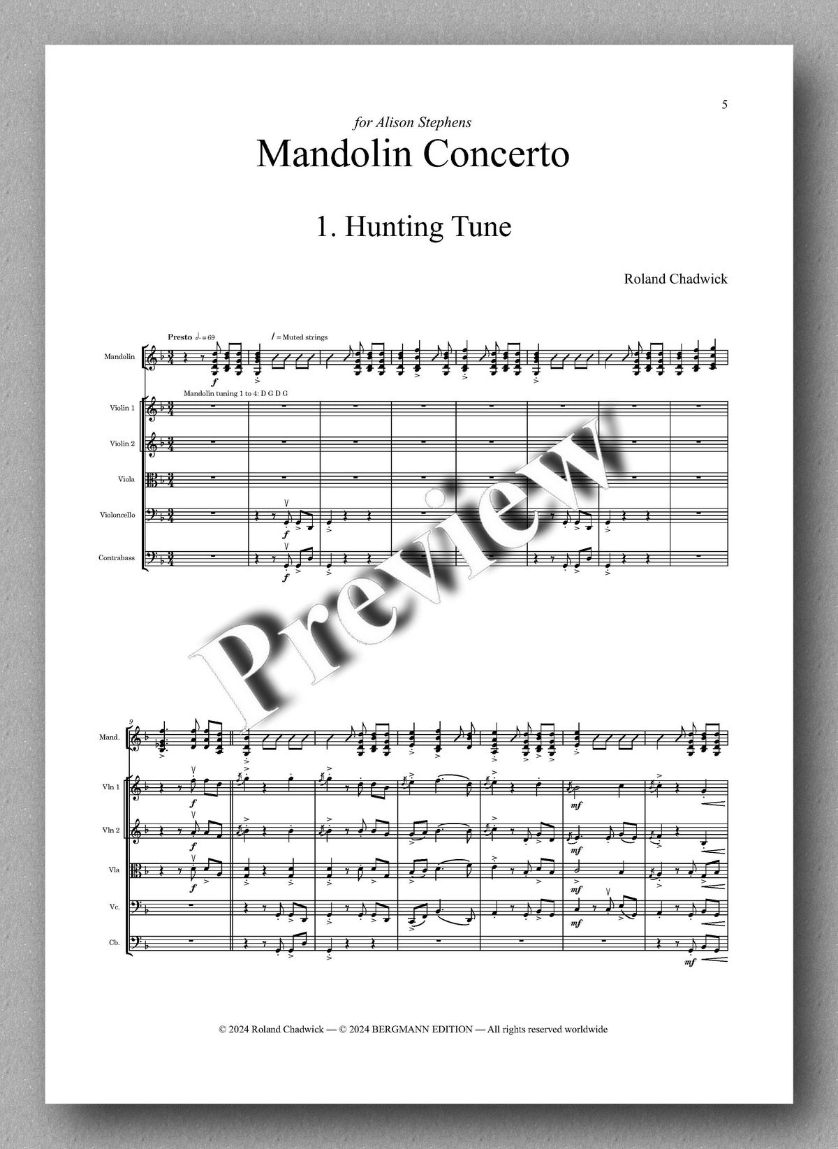 Roland Chadwick, Mandolin Concerto, "Diana of the Uplands" - preview of the score 1