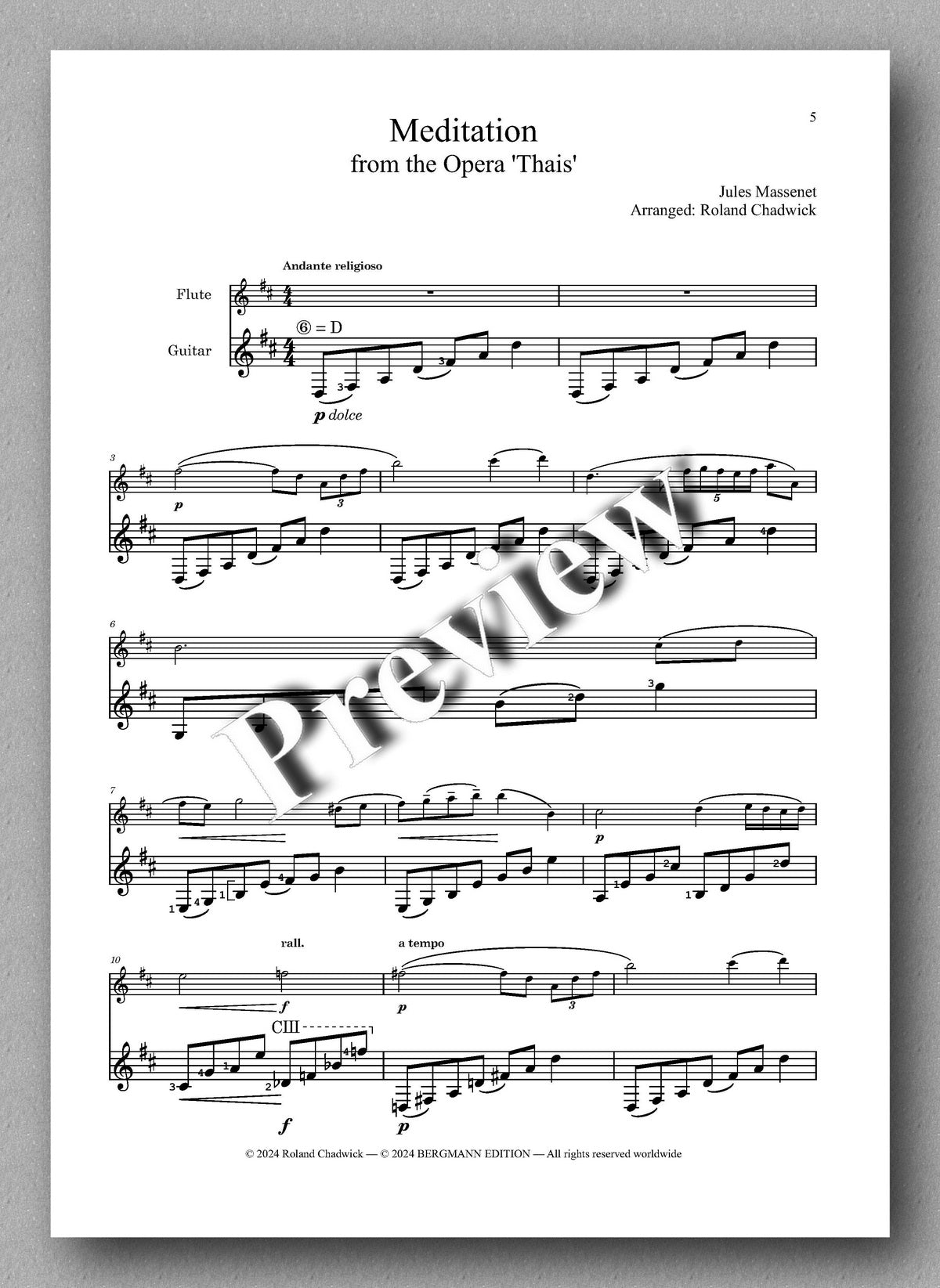 Jules Massenet, MEDITATION&nbsp;from the Opera ‘Thais’ - preview of the music score 1
