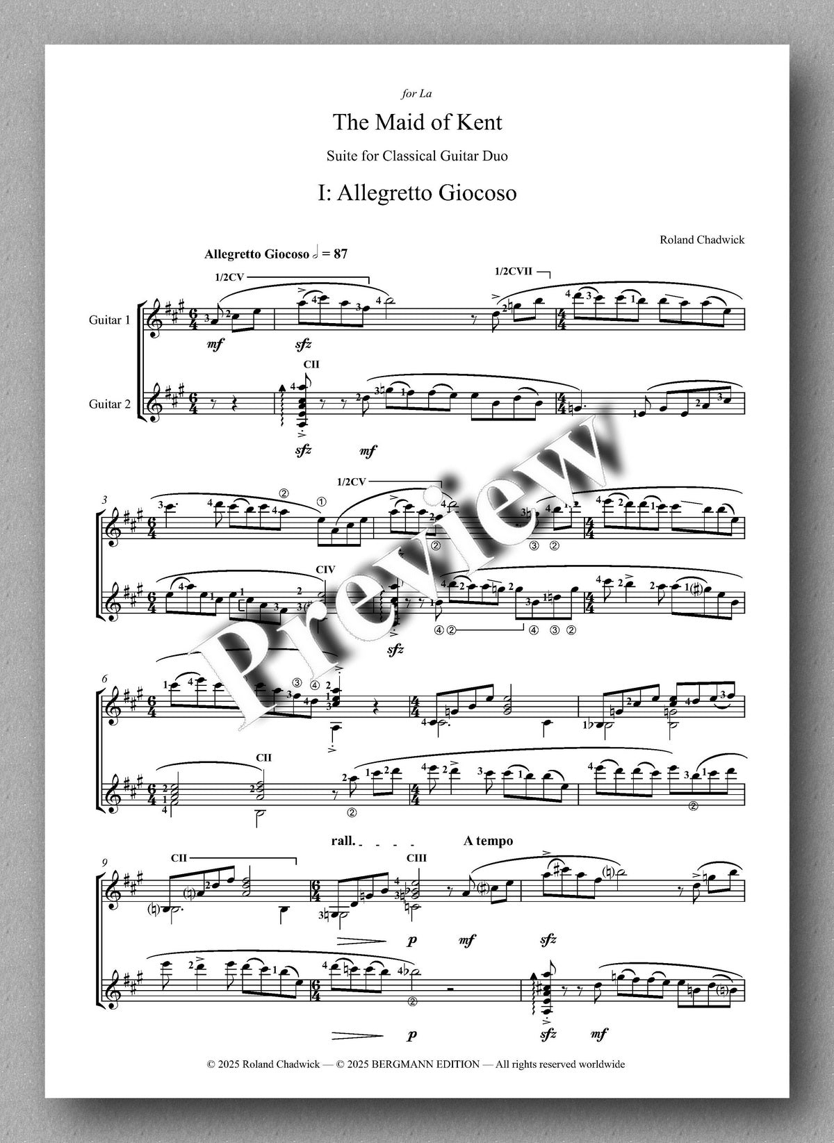 Roland Chadwick, The Maid of Kent - preview of the music score 1