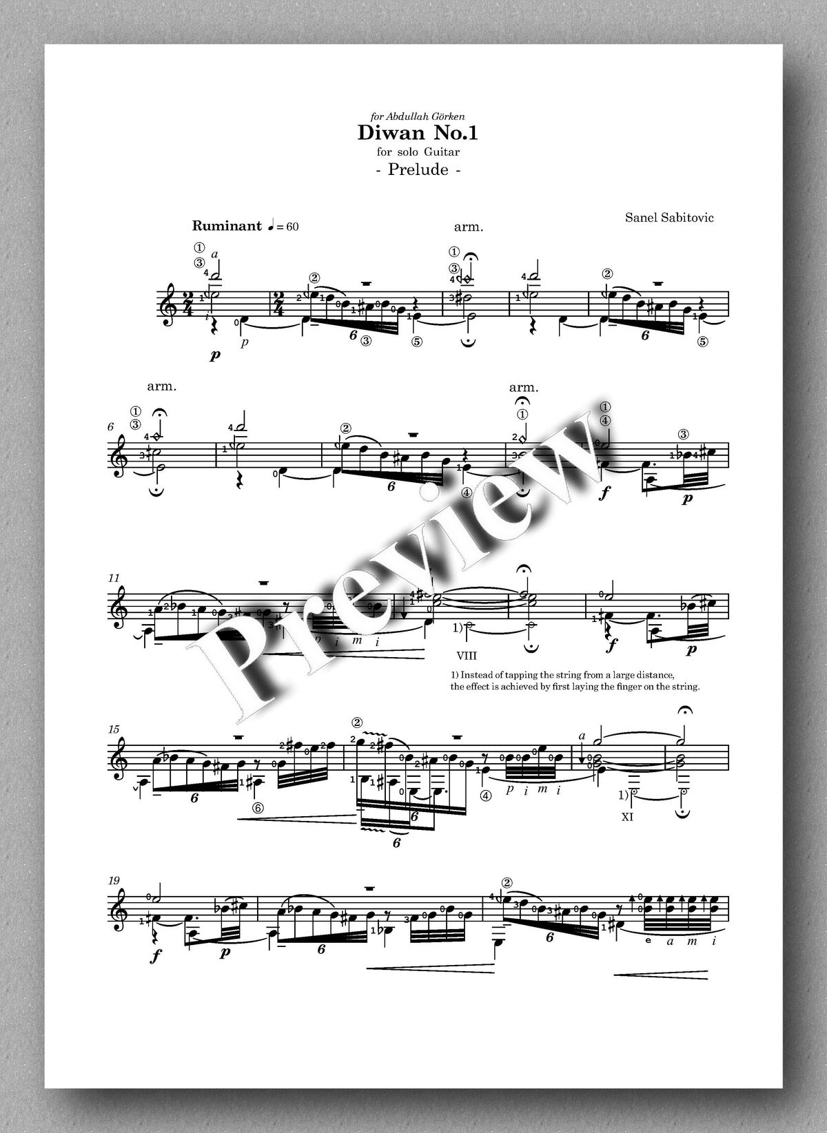 Sanel Sabitovic, Diwan No. 1 - preview of the music score 1