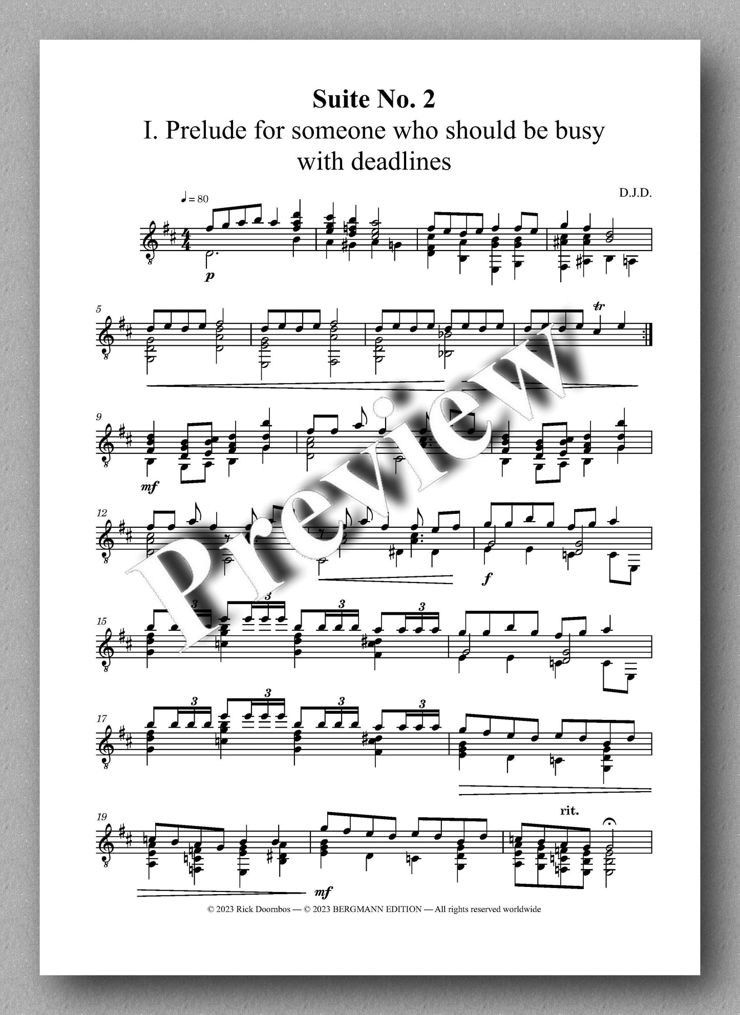 Suite No. 2 by Rick Doornbos - preview of the music score 1