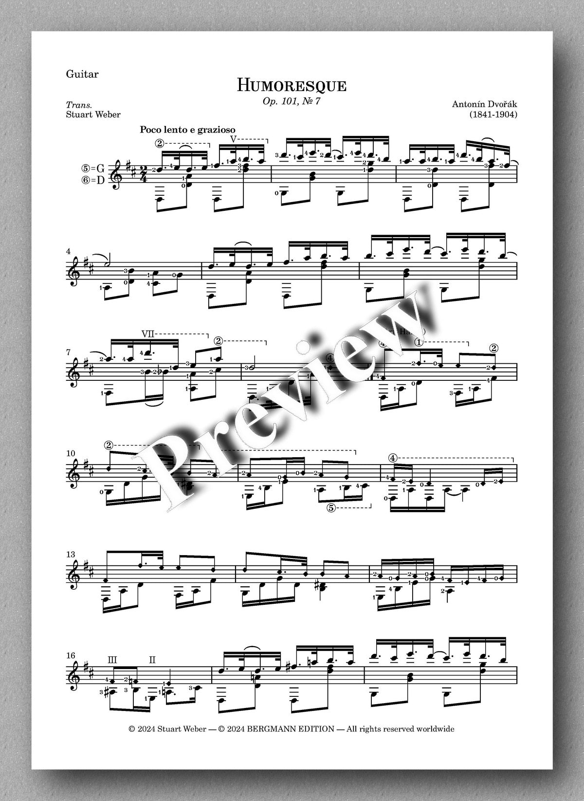 Antonín Dvořák, Humoresque, Op. 101, No. 7 - preview of the music score