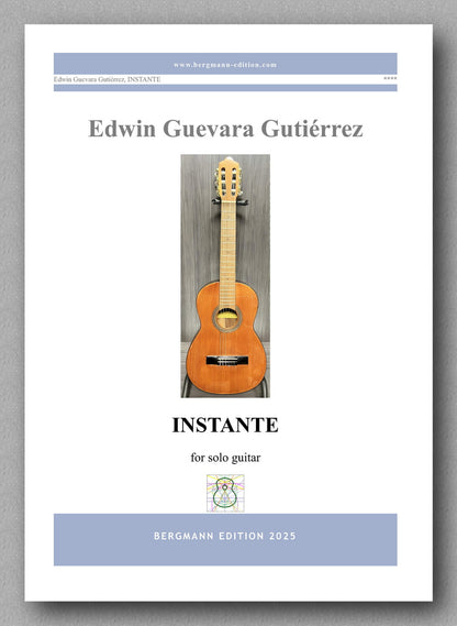 Music sheet cover for 'Instante' by Edwin Guevara Gutierrez with a guitar image on a gray background