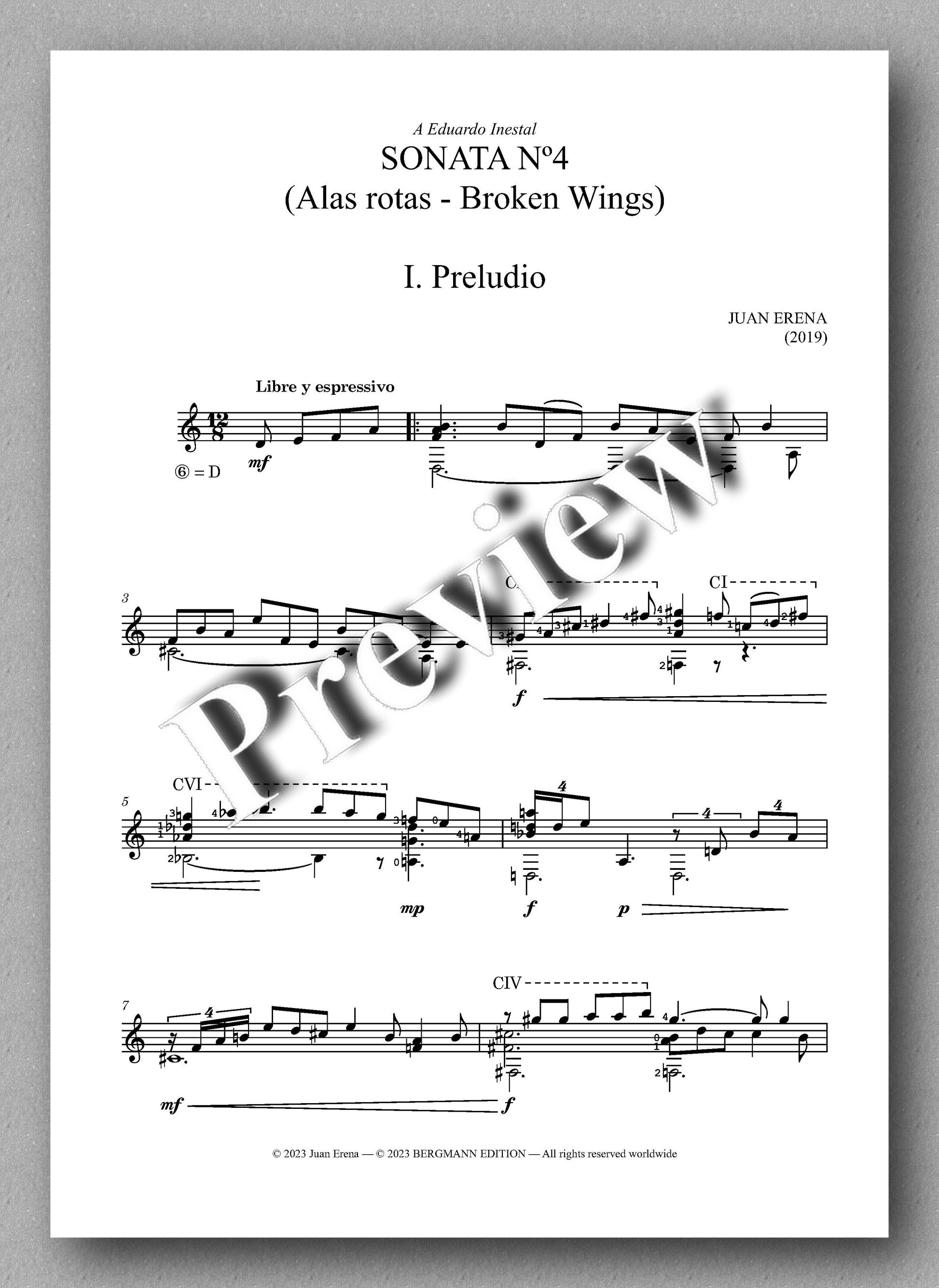 Juan Erena, Sonata IV, (Alas rotas - Broken Wings) - preview of the music score 1