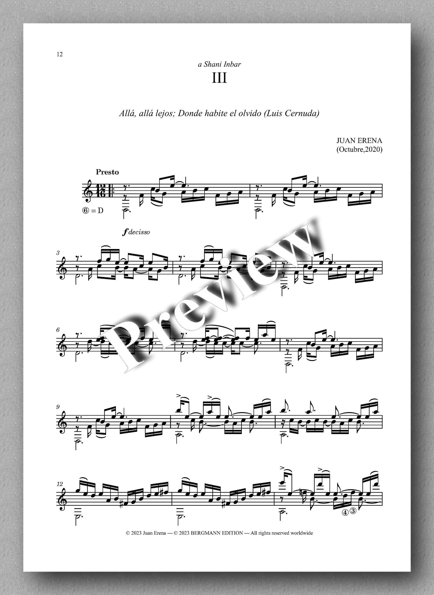 Juan Erena, Sonata V, "Poemas y Olvidos" (Poems and Oblivions) - preview of the music score 3